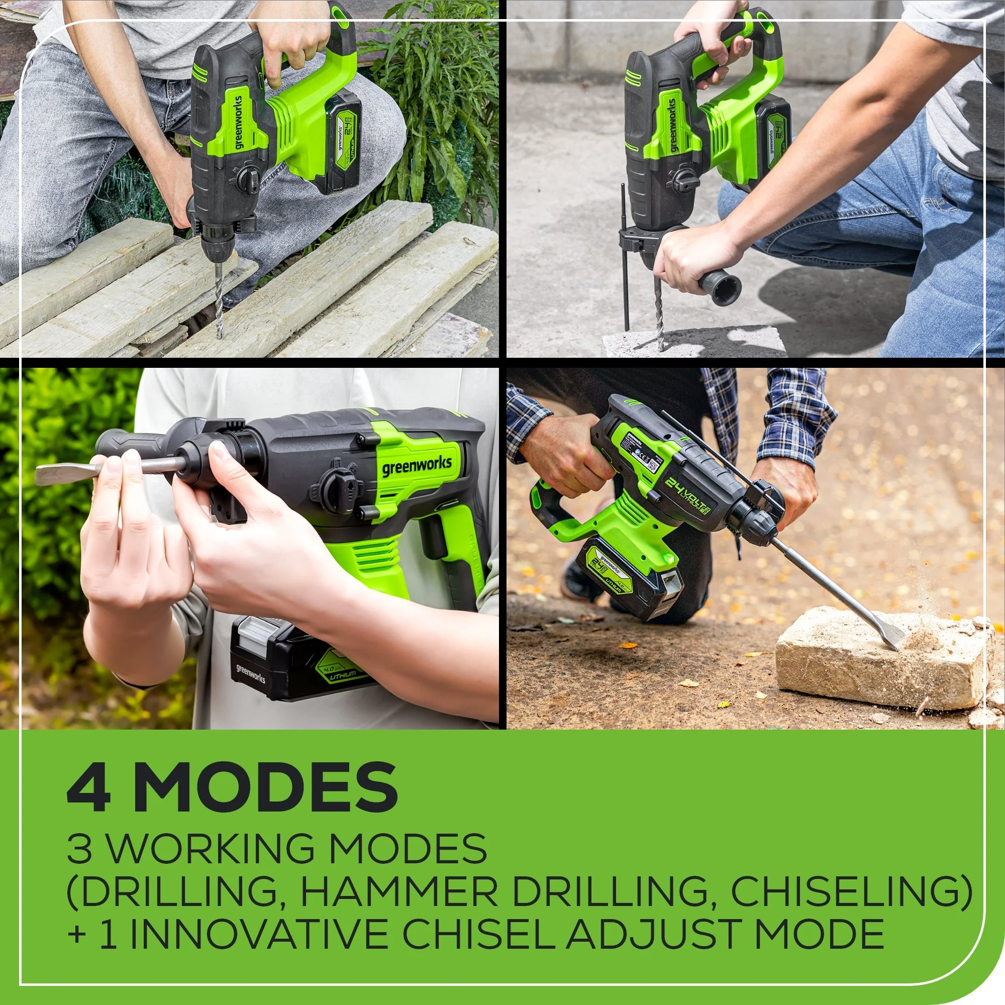 24V SDS-Plus 2J Brushless Rotary Hammer Drill: 4.0 Ah USB Battery and Charger - Image 7
