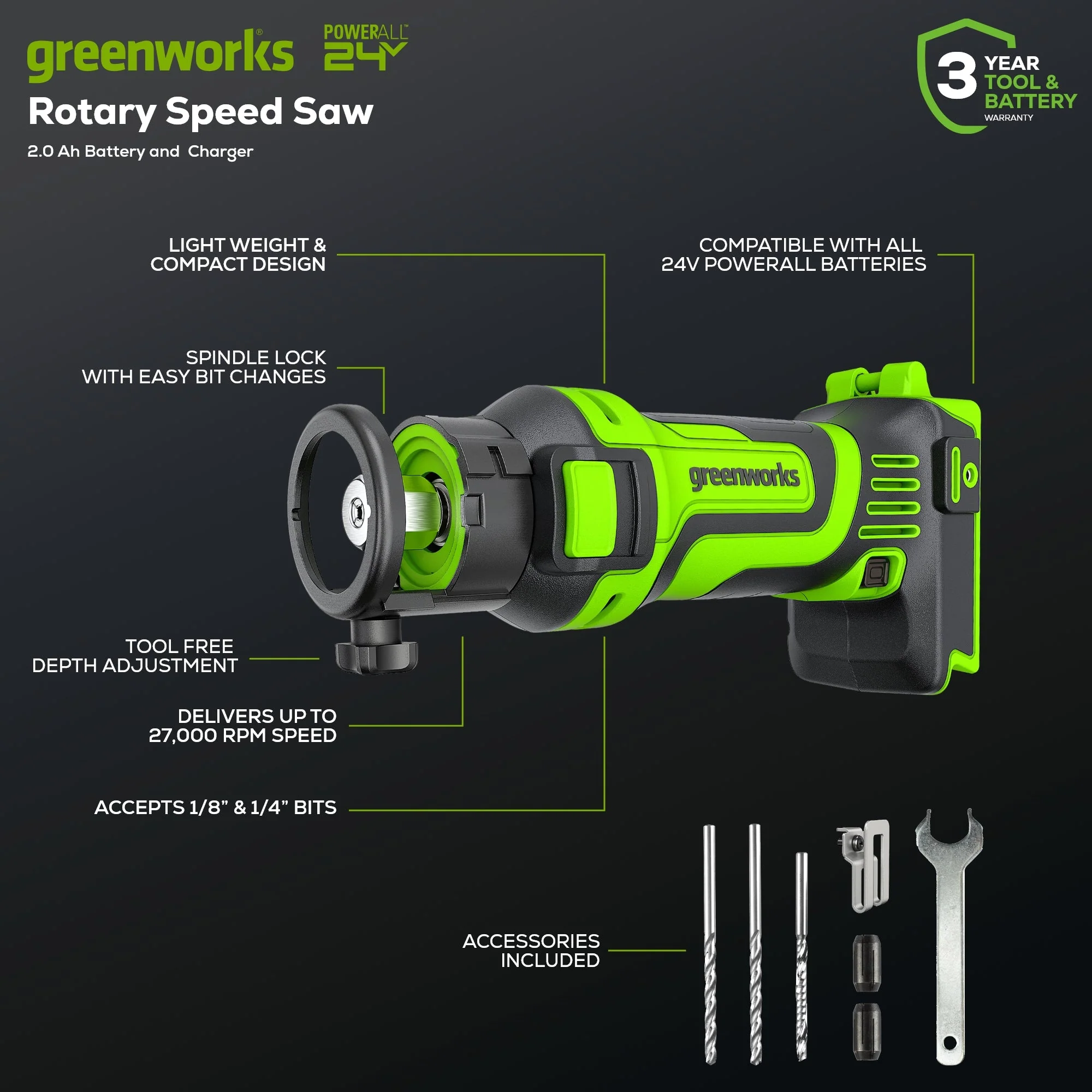 24V Cordless Battery Speed Saw Rotary Cutter (Tool Only) - Image 2