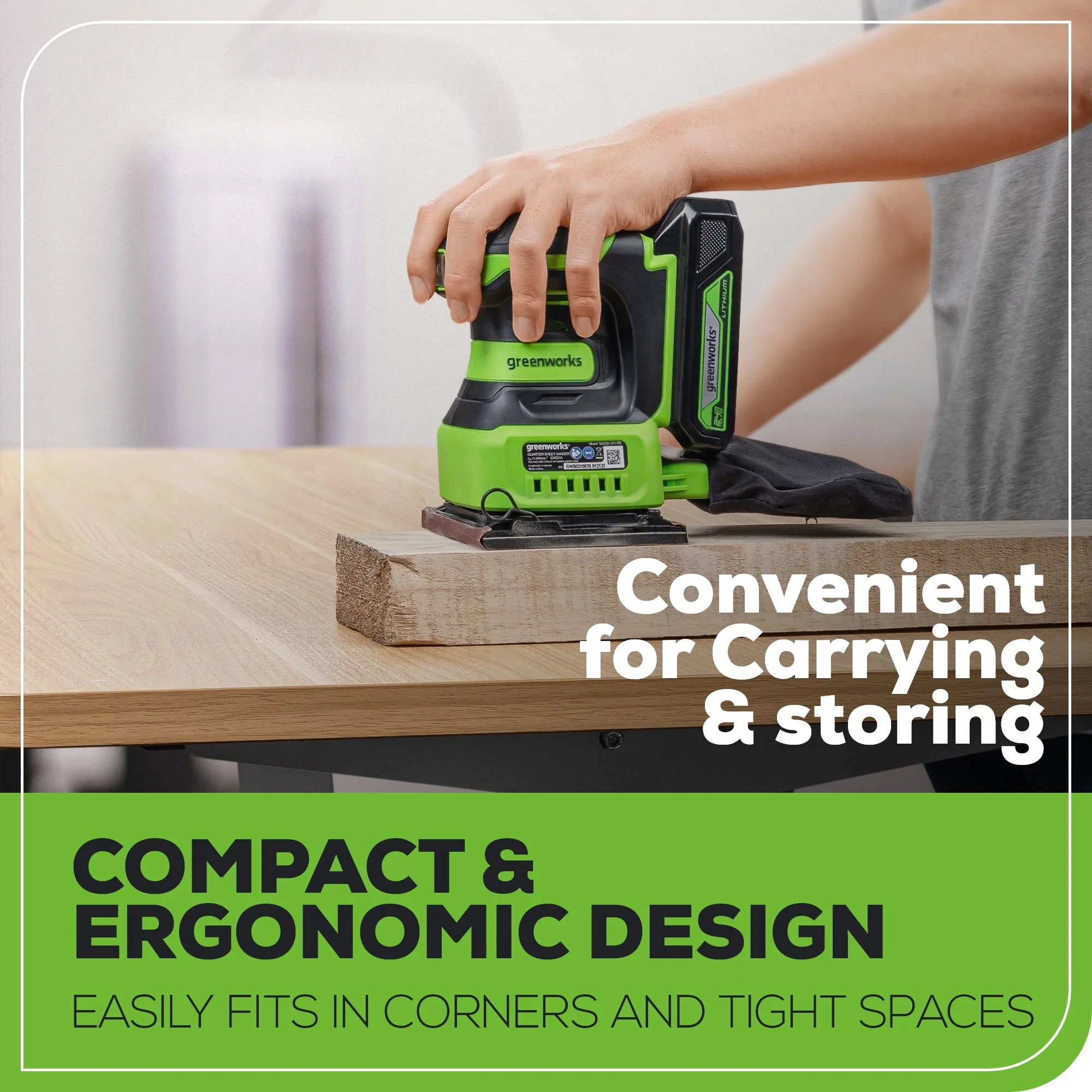 24V Cordless Battery Quarter Sheet Sander: 2.0 Ah Battery and Charger - Image 4