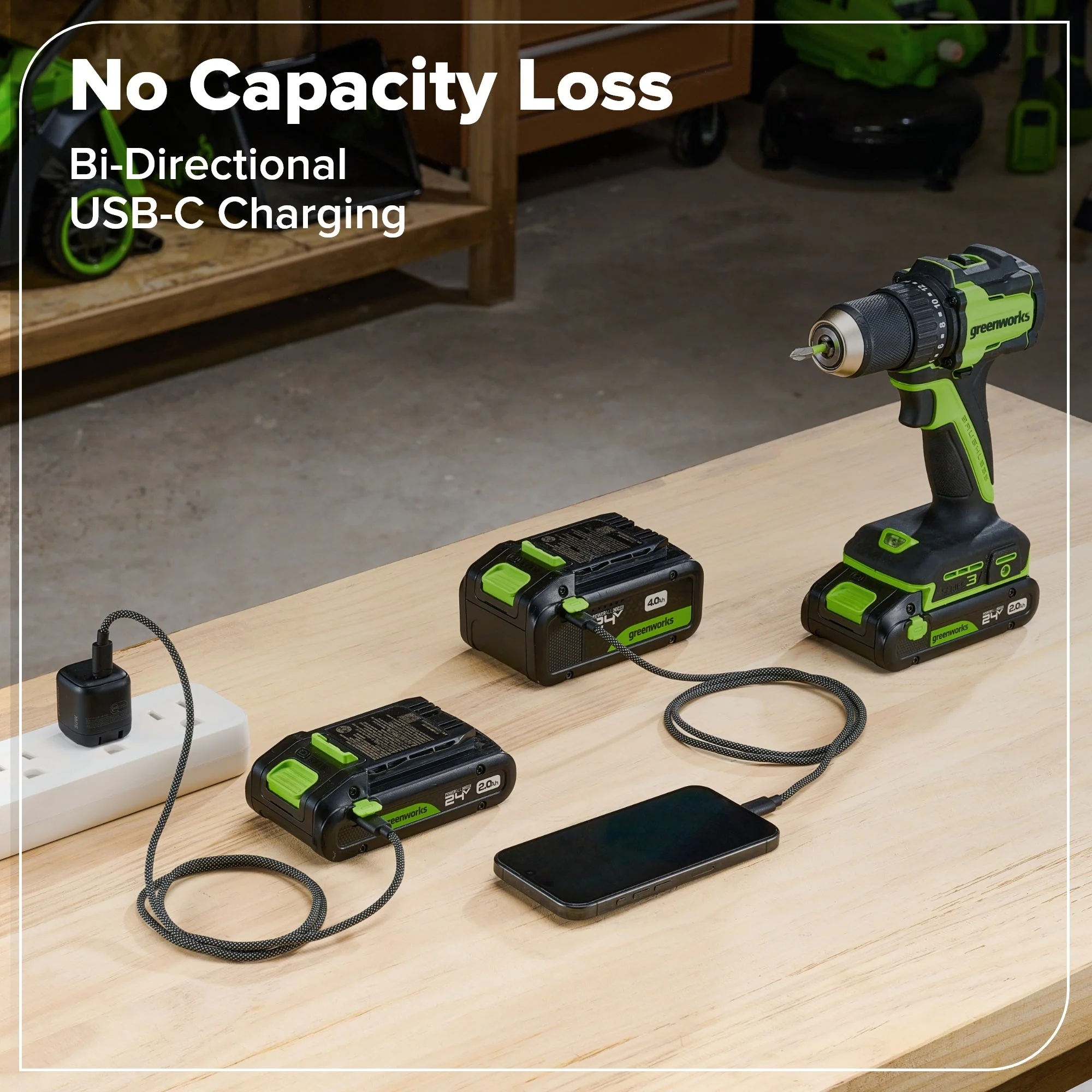 24V Cordless Battery 1/2" 400 in/lbs Drill Driver: 2.0 Ah USB-C Battery and 30W USB-C Fast Charger - Image 11