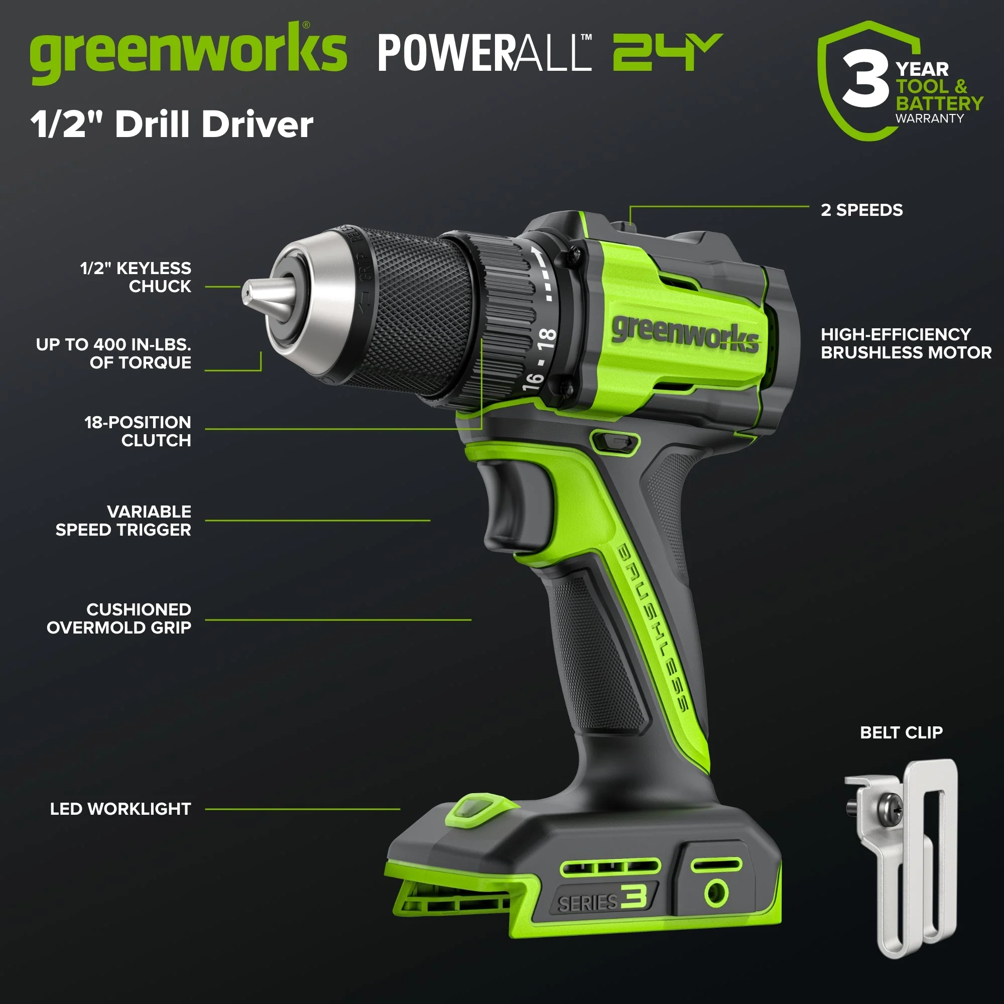 24V Cordless Battery 1/2" 400 in/lbs Drill Driver: 2.0 Ah USB-C Battery and 30W USB-C Fast Charger - Image 4