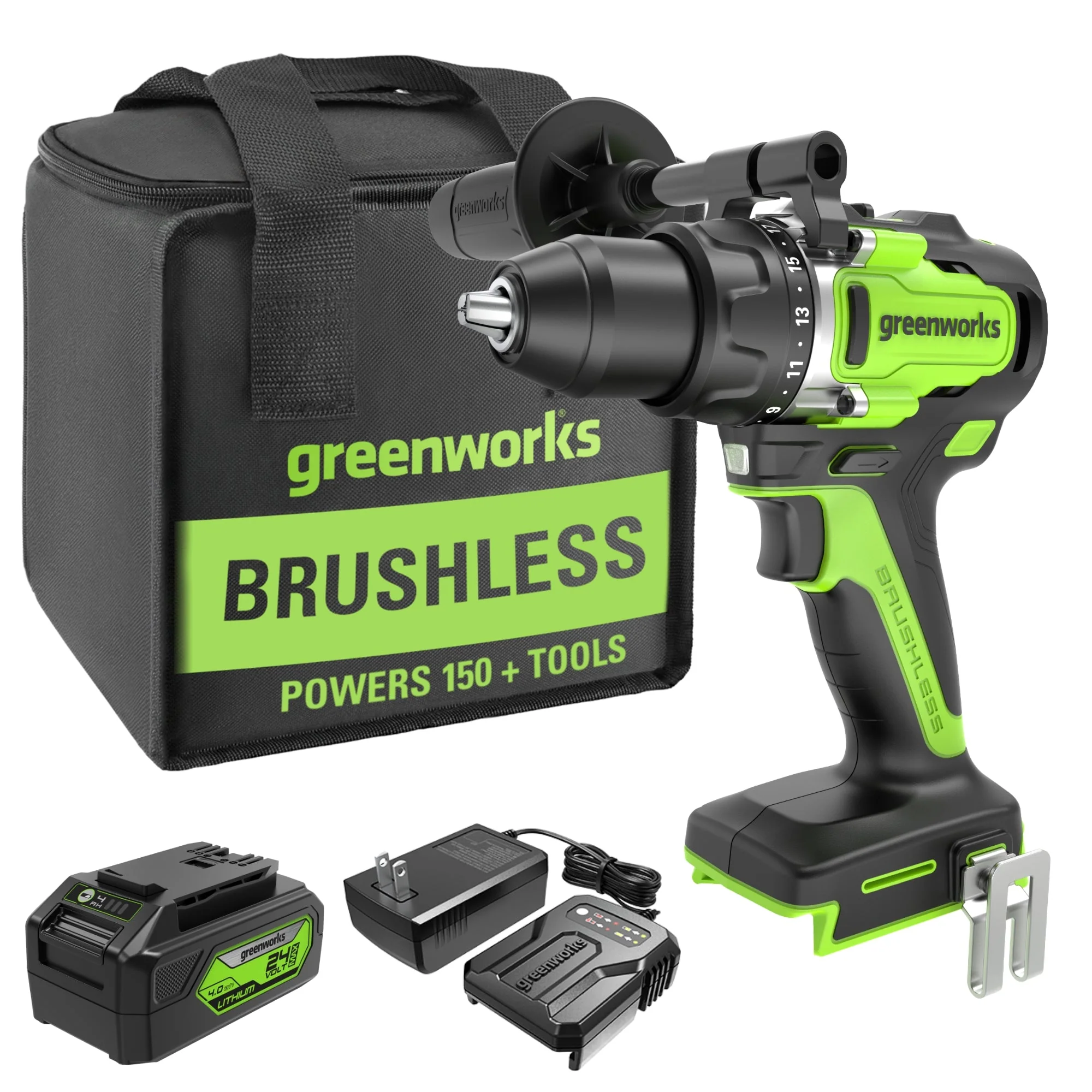 24V Cordless Battery 1/2" 800 in/lbs Drill Driver: 4.0 Ah USB Battery and Charger