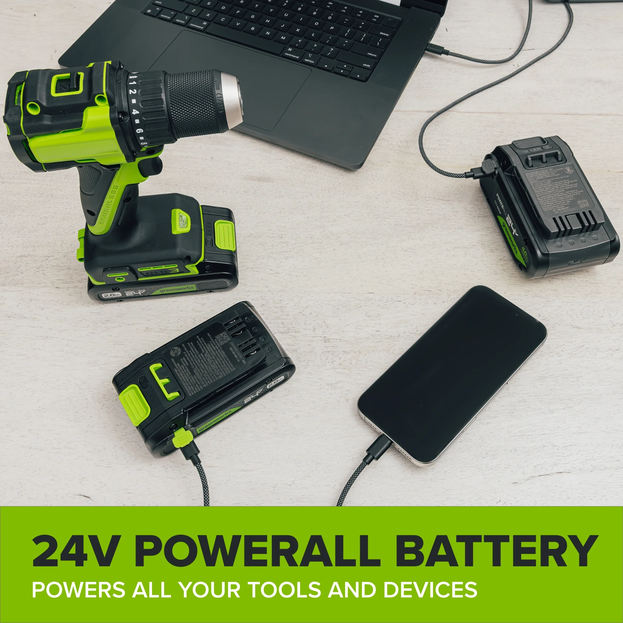 24V PowerAll 3/8" 280 in-lb Drill, with 2.0 Ah USB-C Battery, 30W USB-C Charger Block, 3' 100W USB-C Cable - Image 10