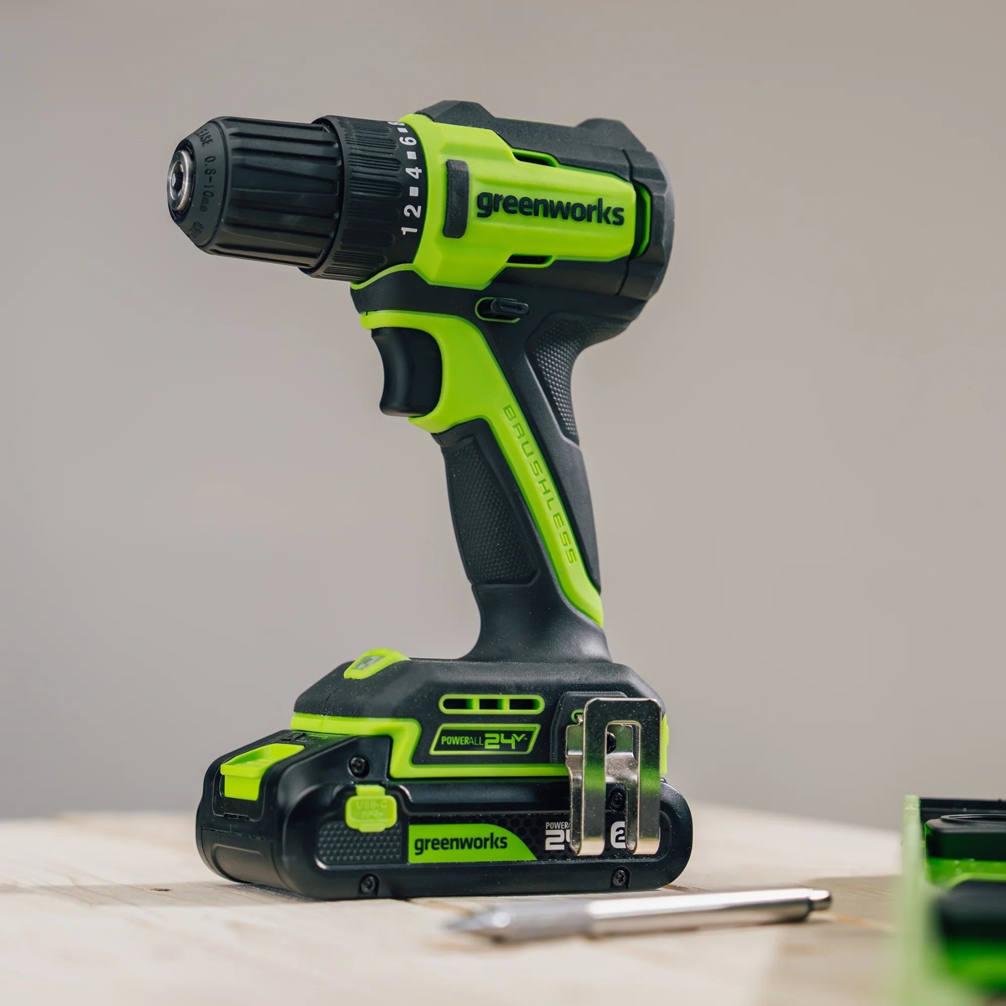 24V PowerAll 3/8" 280 in-lb Drill, with 2.0 Ah USB-C Battery, 30W USB-C Charger Block, 3' 100W USB-C Cable - Image 2