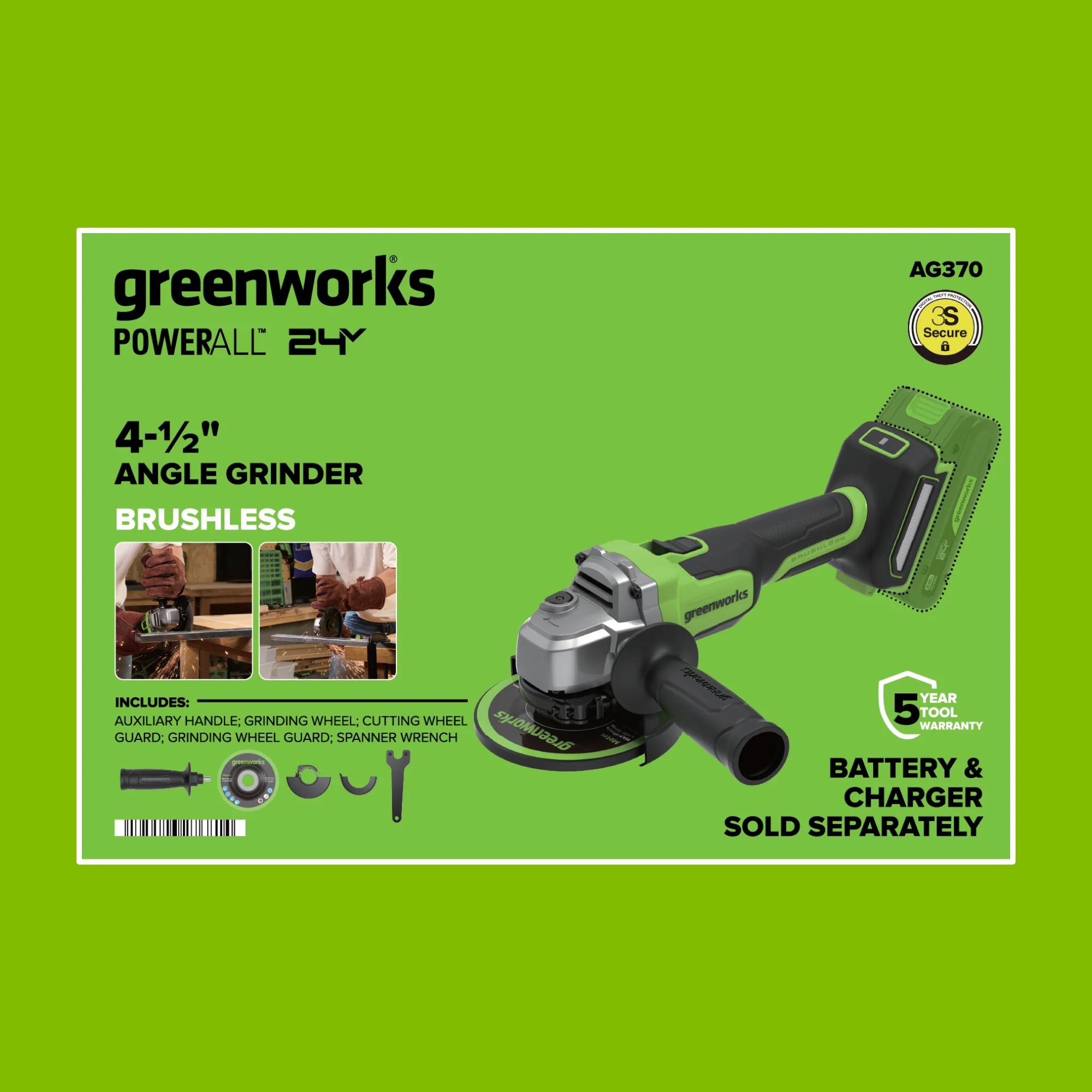 24V PowerAll 4-1/2" Angle Grinder, with Handle, Grinding Wheel, and Guards - Image 14