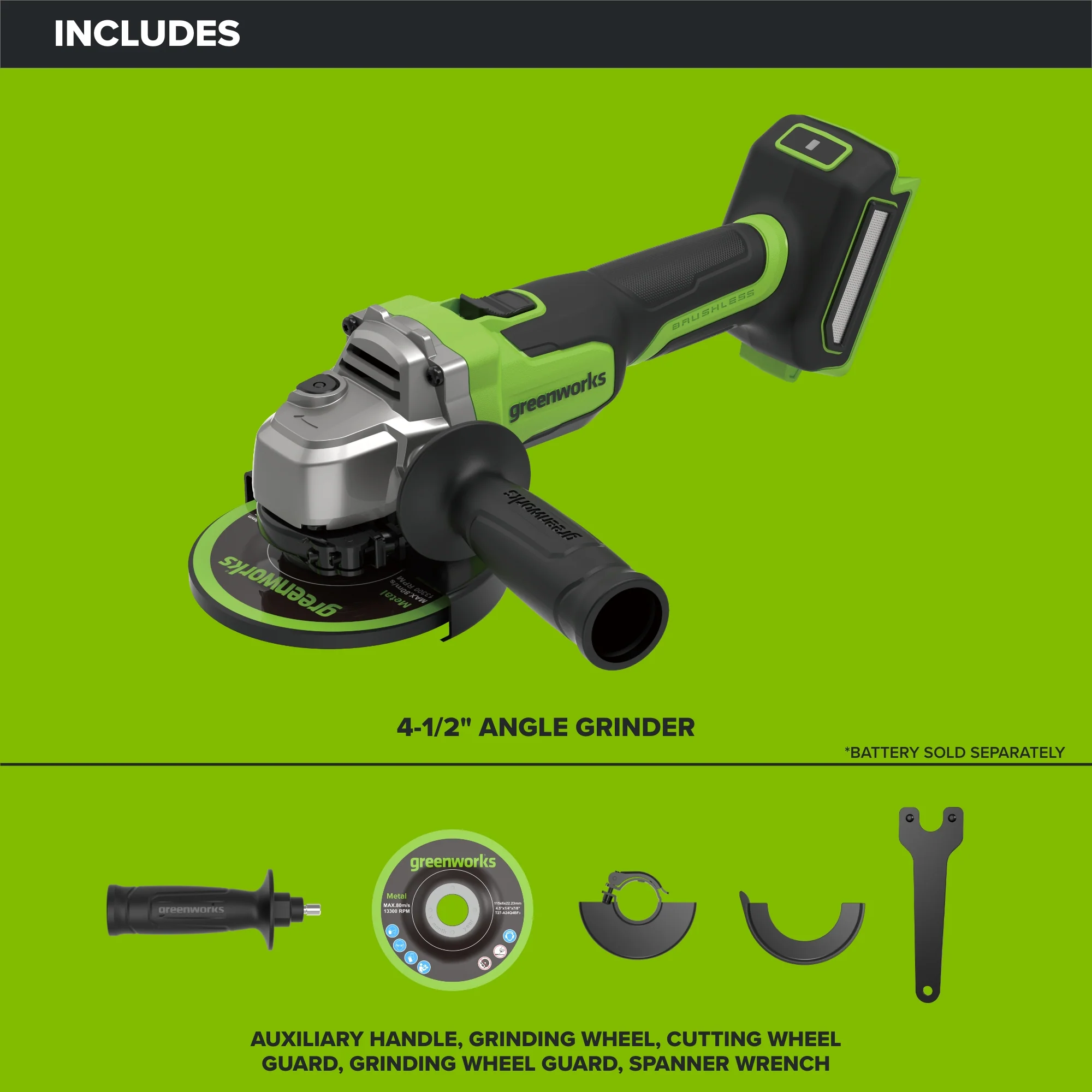 24V PowerAll 4-1/2" Angle Grinder, with Handle, Grinding Wheel, and Guards - Image 2