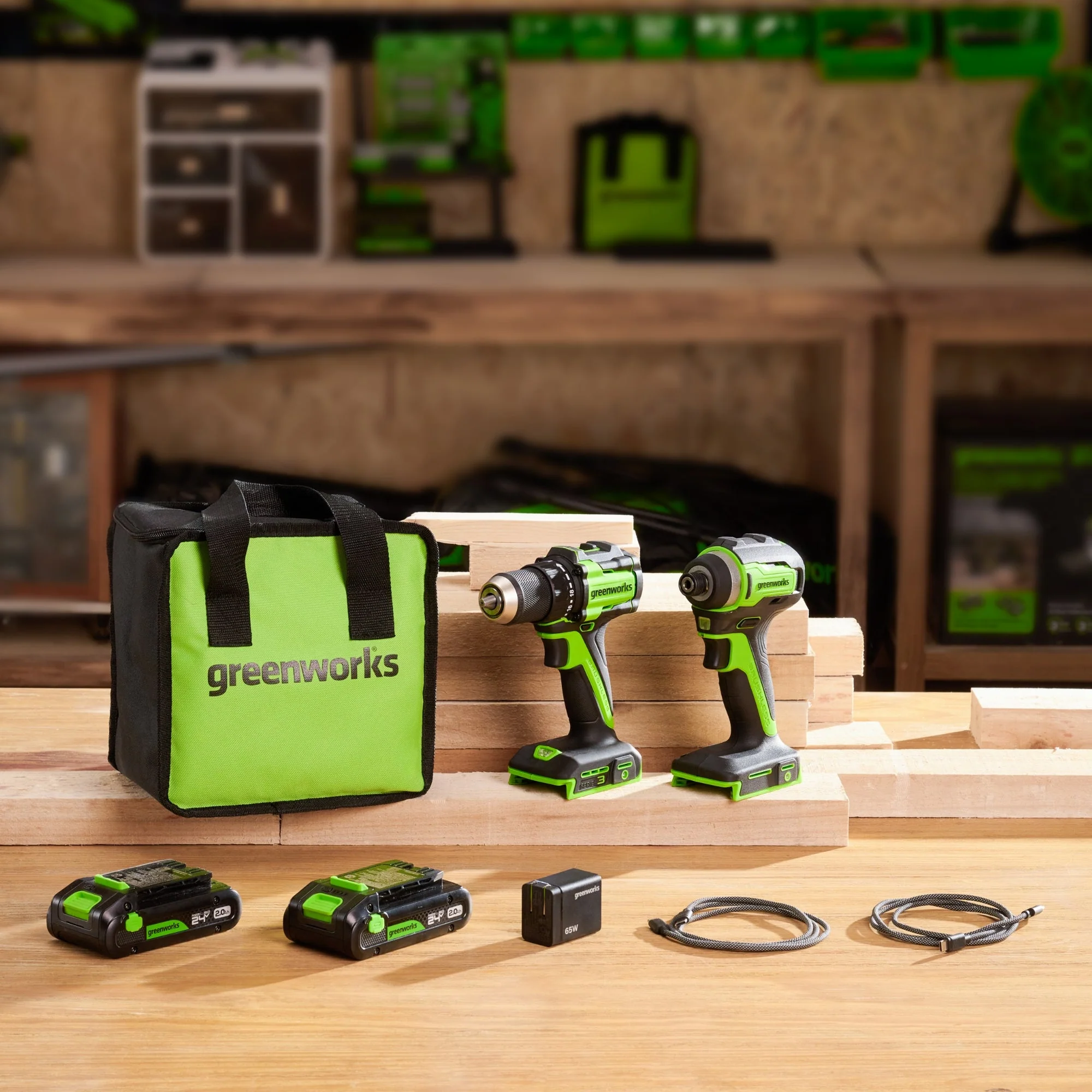 24V Cordless Battery 400 in-lbs Drill / Driver and 1950 in-lbs Impact Driver, Two(2) 2.0 Ah USB-C Batteries and 65W USB-C Fast Charger - Image 3