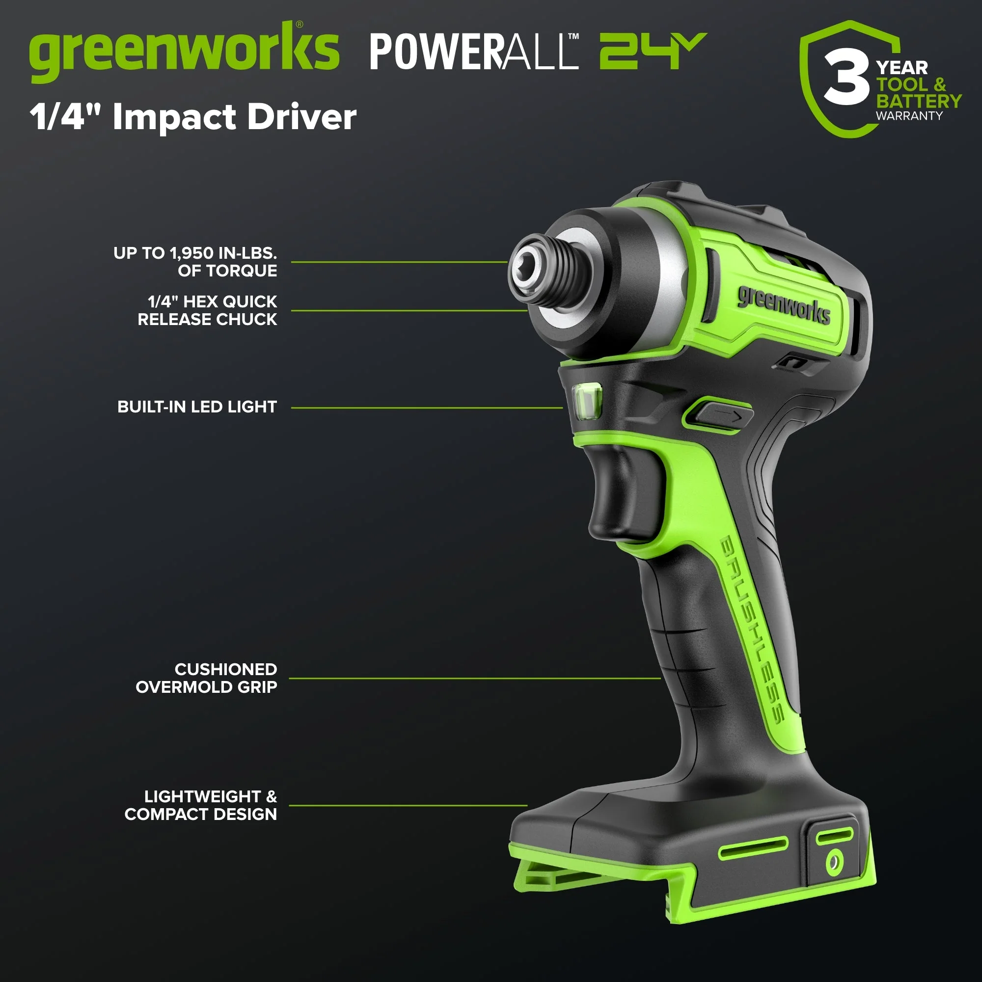 24V Cordless Battery 400 in-lbs Drill / Driver and 1950 in-lbs Impact Driver, Two(2) 2.0 Ah USB-C Batteries and 65W USB-C Fast Charger - Image 6