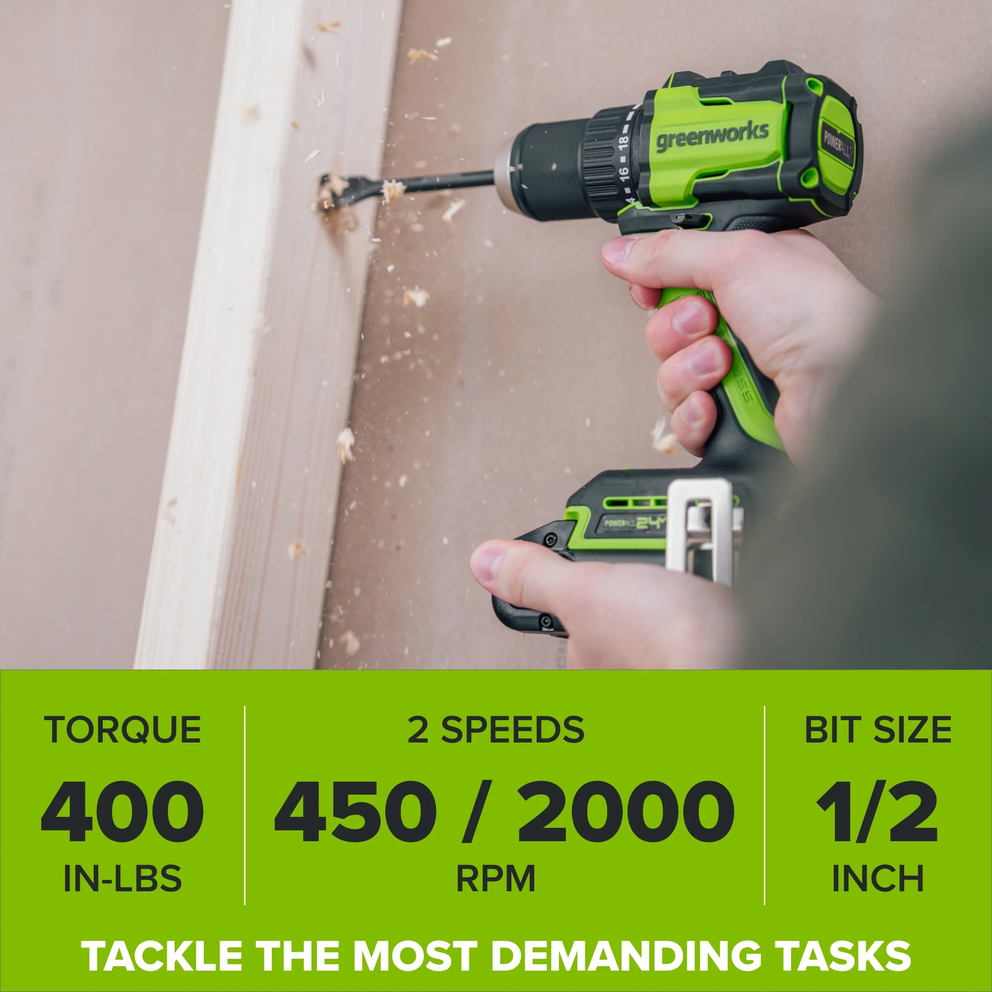 24V PowerAll 400 in-lb Drill Driver with (1) 2.0 Ah USB-C Battery, 30W USB-C Charger Block, 3' 100W USB-C Cable, Belt Clip, and Bit - Image 6