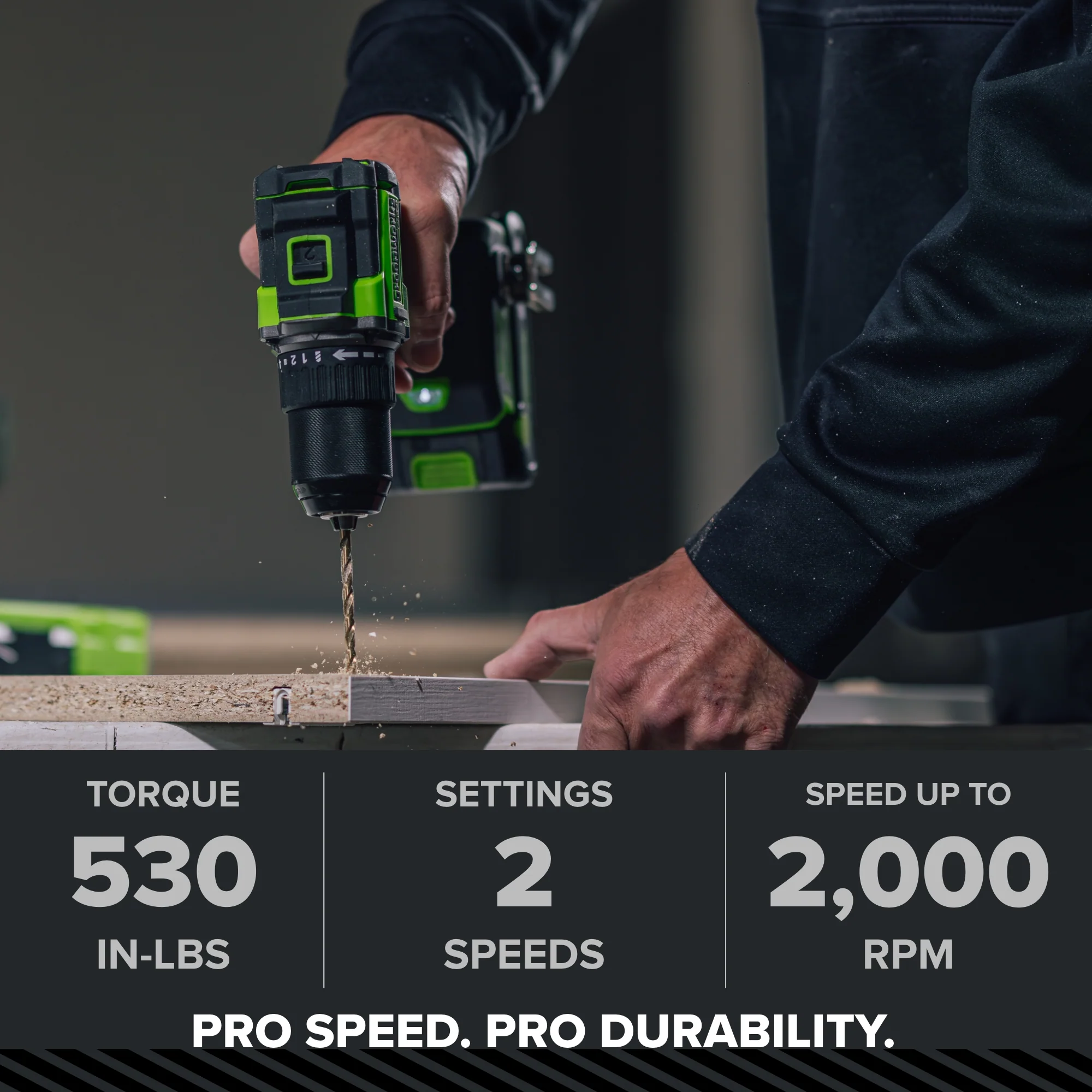 24V PowerAll Pro 1/2" 530 in-lb Drill Driver, with 2.0 Ah USB-C Battery, 30W USB-C Charger Block, 3' 100W USB-C Cable - Image 7