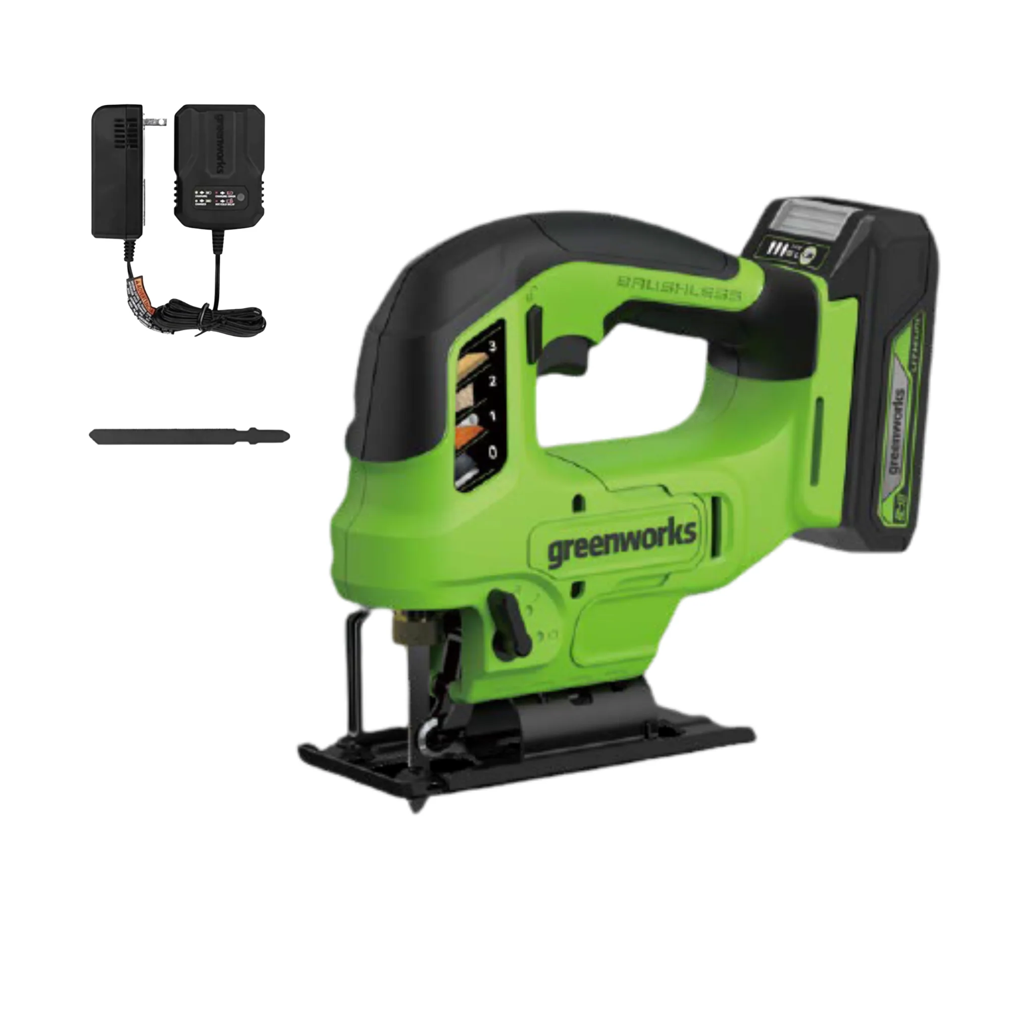 24V Cordless Battery Brushless Jig Saw, 1.5 Ah Battery and Charger