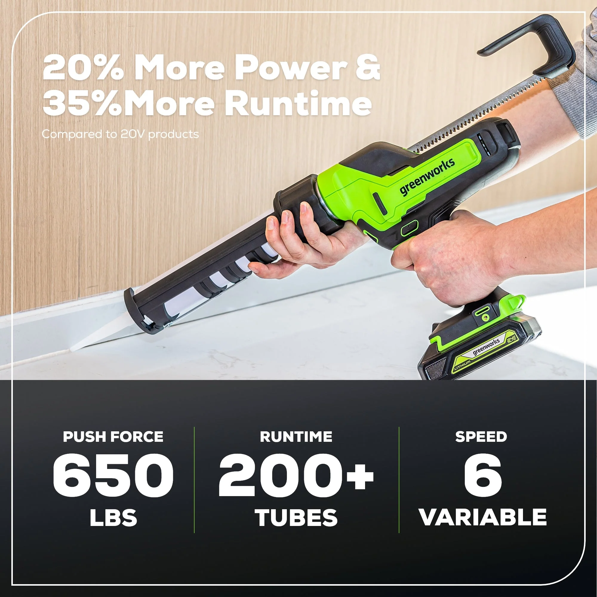 24V Cordless Battery Caulk Gun: 2.0 Ah Battery and Changer - Image 3