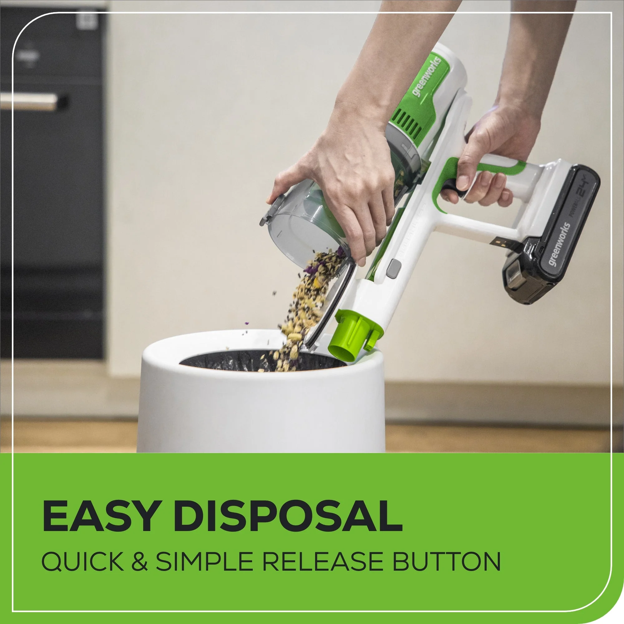 24V Cordless Battery Green Stick Vacuum: 4.0 Ah Battery and Compact Charger - Image 9