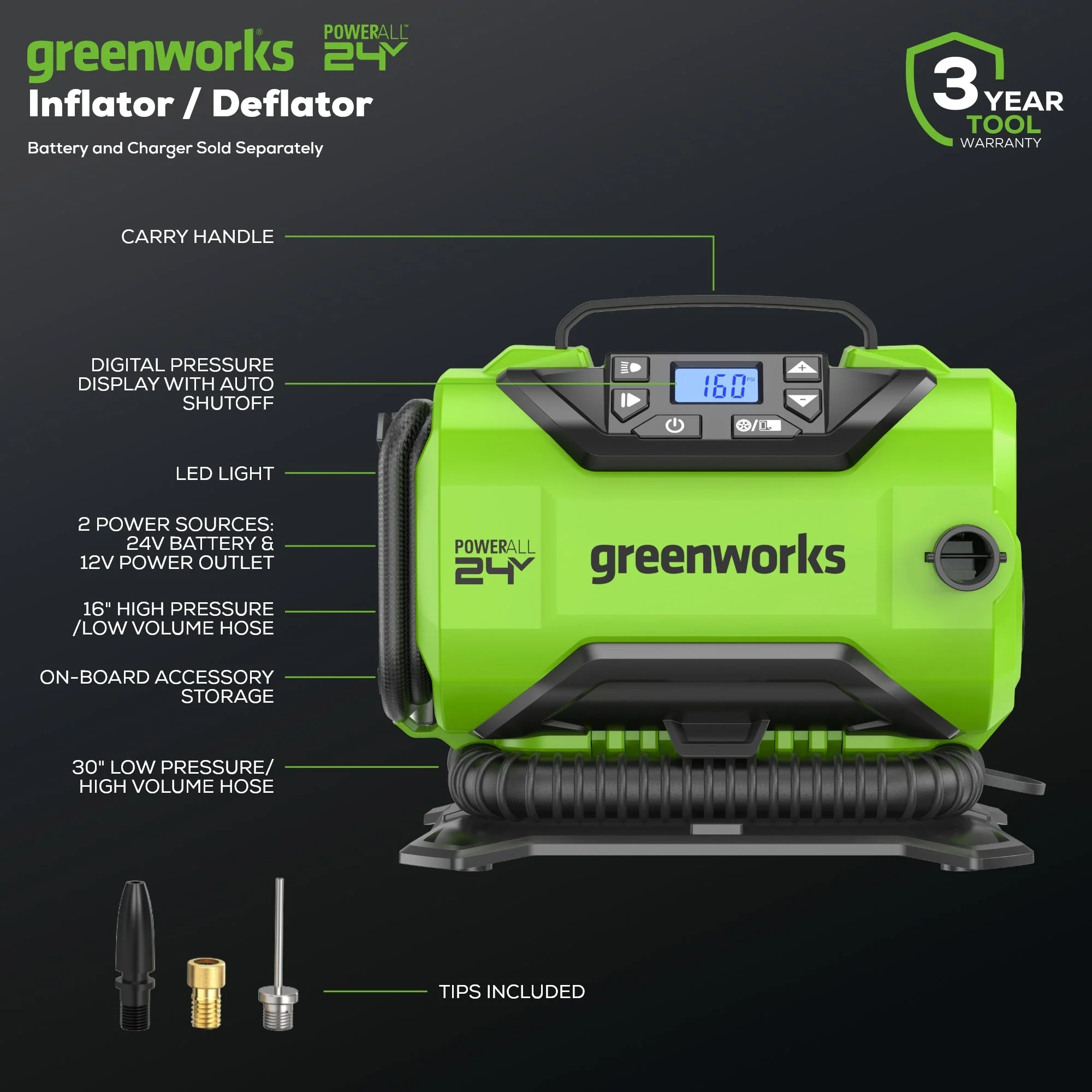 24V Cordless Battery Inflator (Tool Only) - Image 2