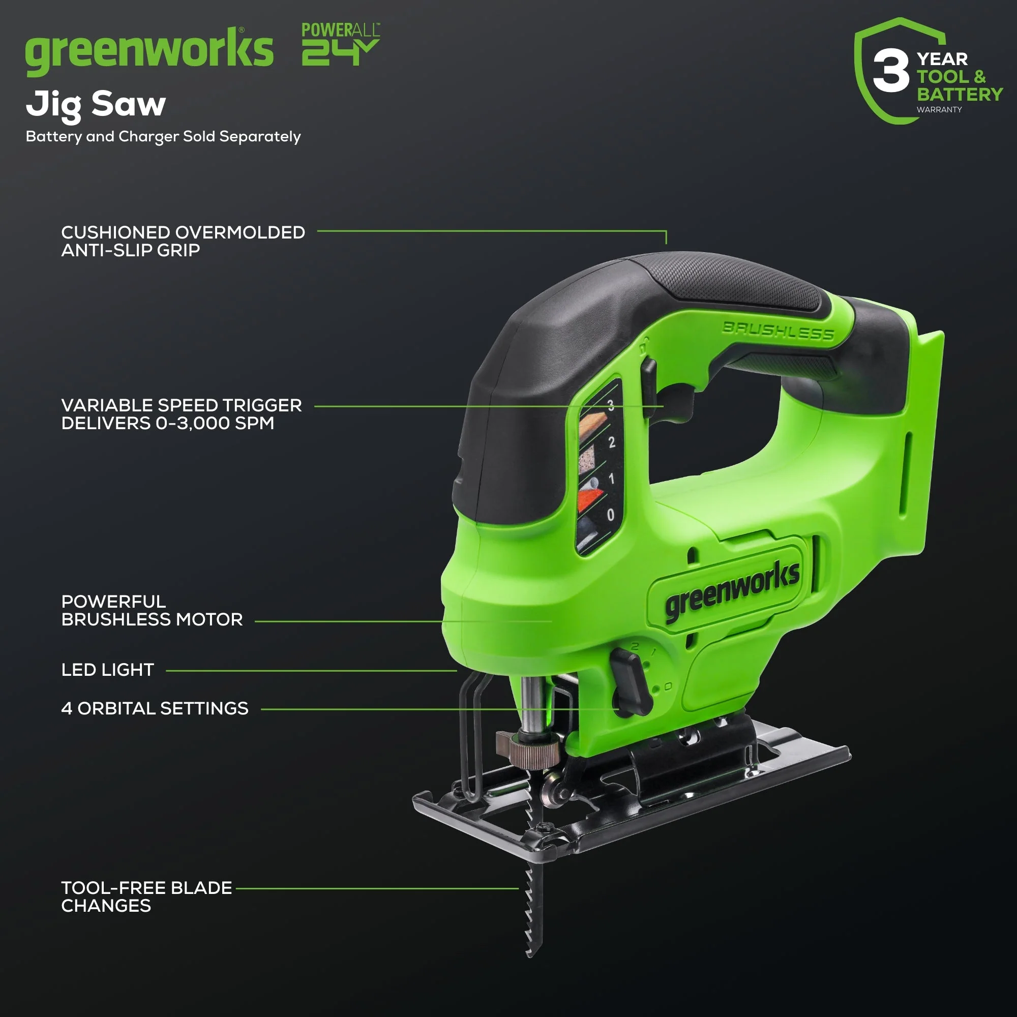 24V Cordless Battery Gen 2 Jig Saw (Tool Only) - Image 2