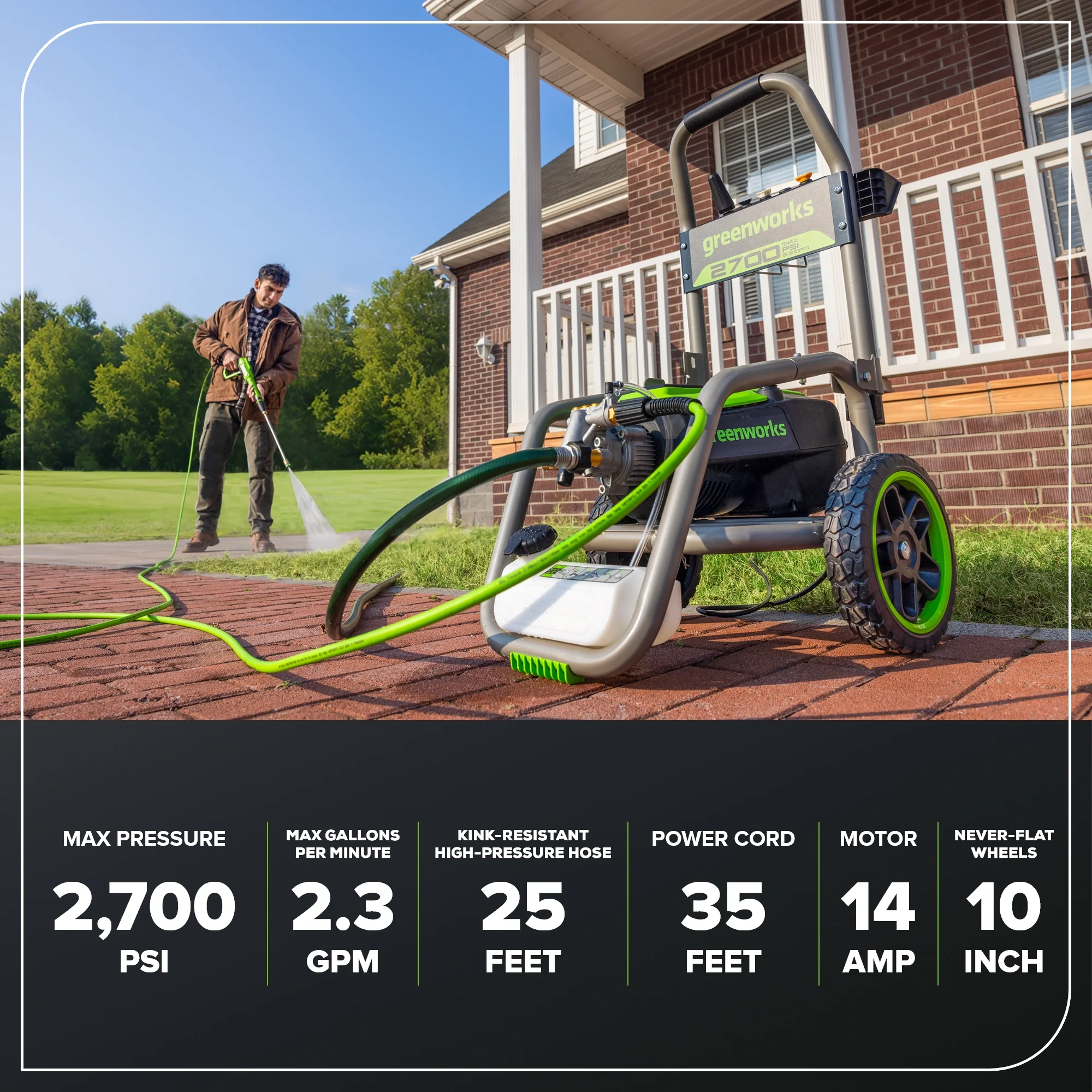 2700 PSI 1.2 GPM Cold Water Electric Pressure Washer - Image 3