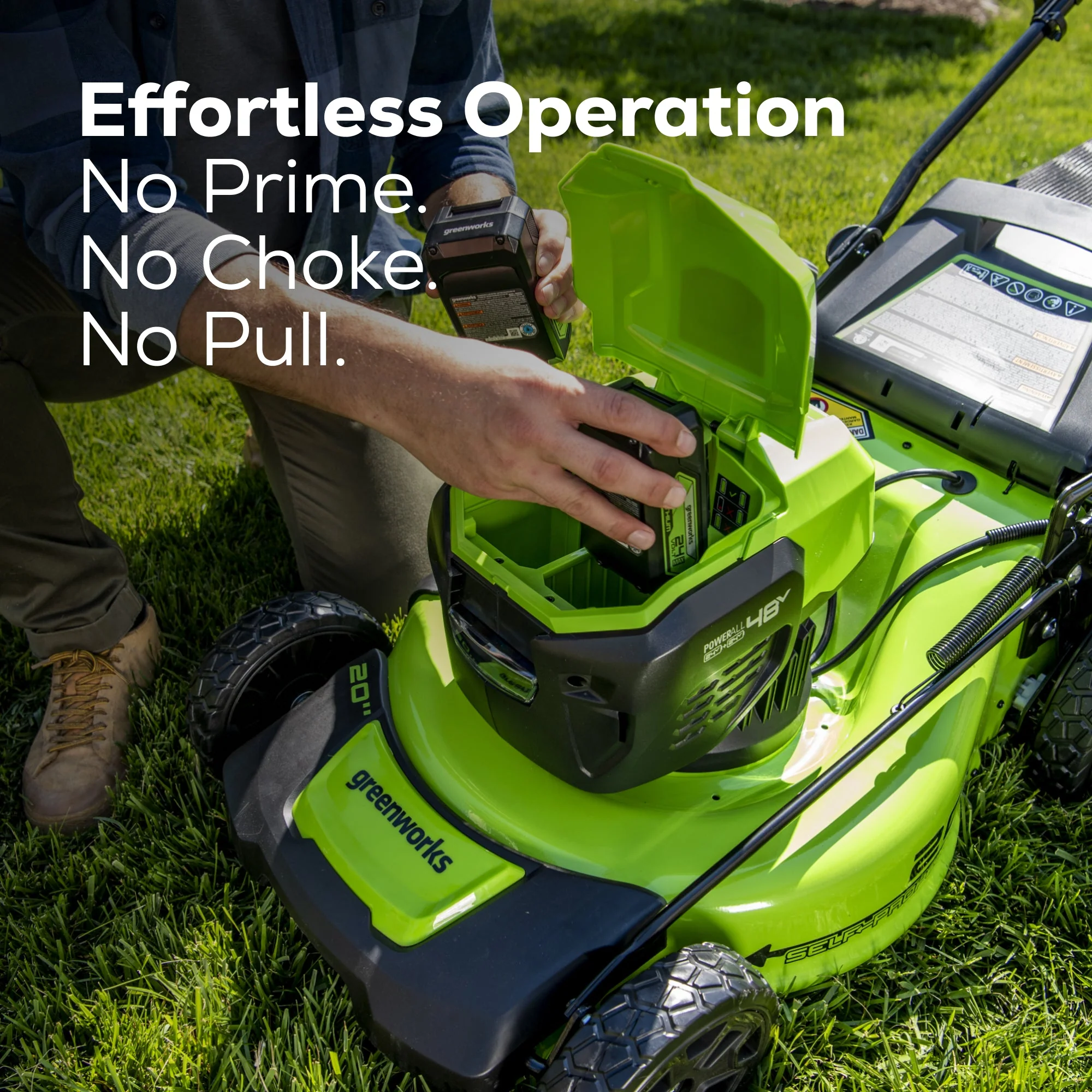 48V (24V x 2) 20" Cordless Battery Push Mower: (2) 4.0 Ah USB Batteries and Dual-Port Rapid Charger - Image 7