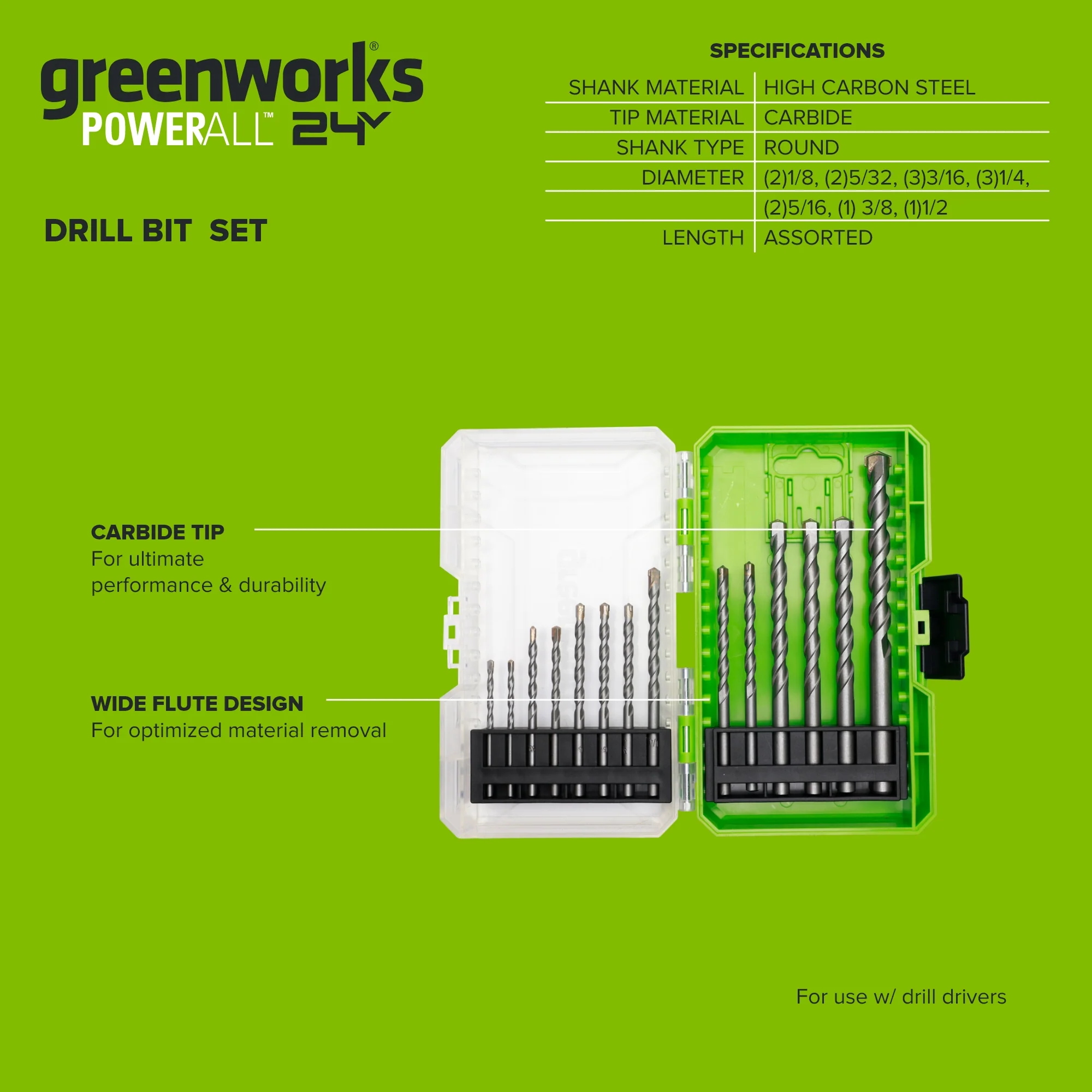14-Piece Masonry Drill Bit Set, Sizes 1/8" to 1/2", Round Shank Insert - Image 3