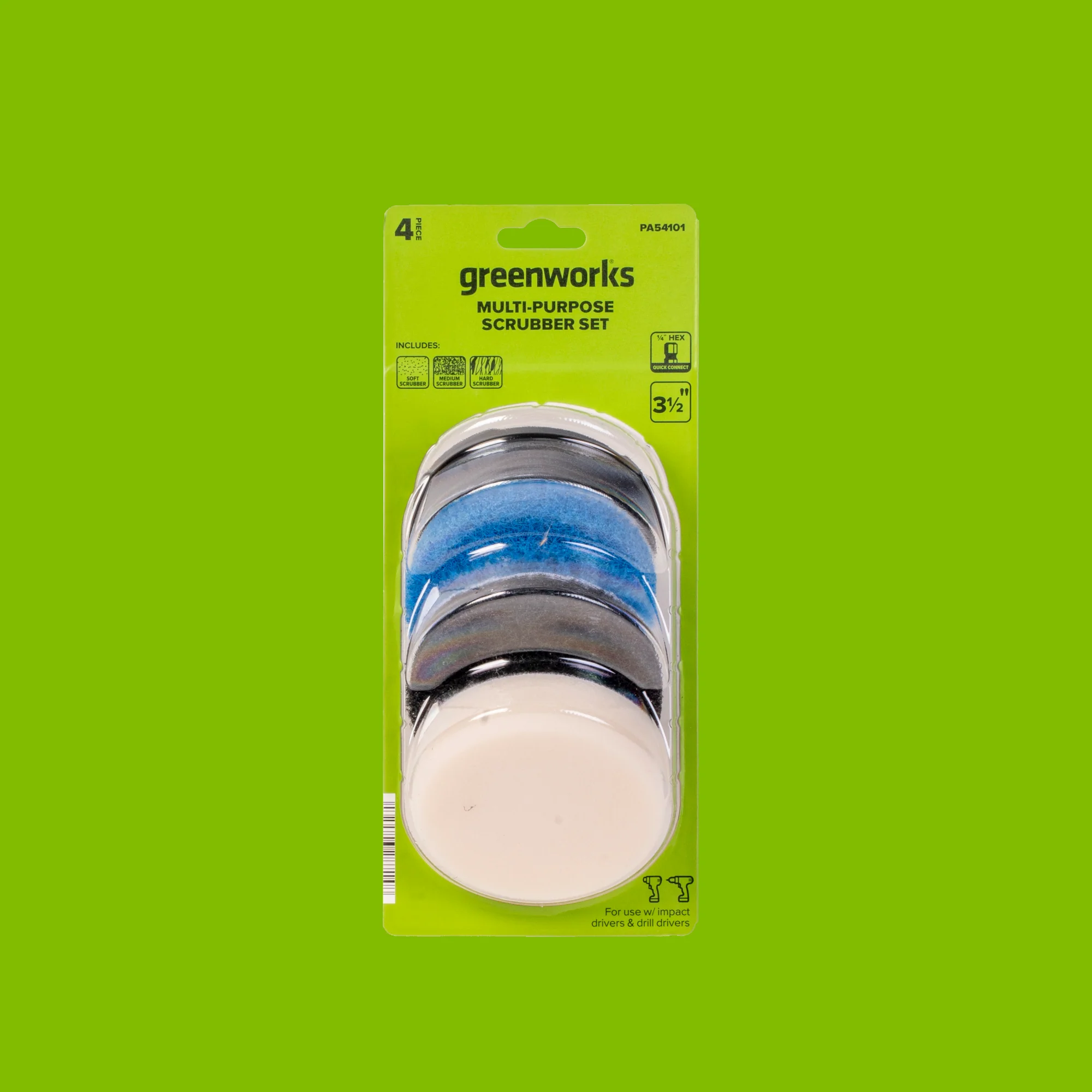 4-Piece Multipurpose 3-1/2" Scrubber Set for Most Surfaces, Used with Impact or Drill Drivers - Image 6