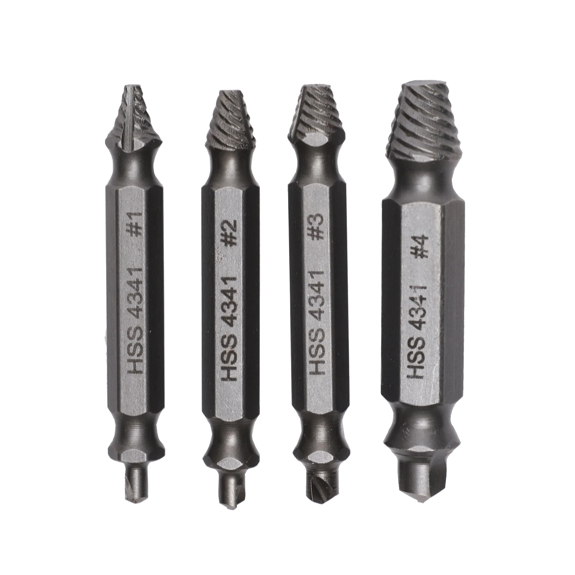 4-Piece Screw Extractor Set, #1-#4 Sizes, for Use with Impact and Drill Drivers
