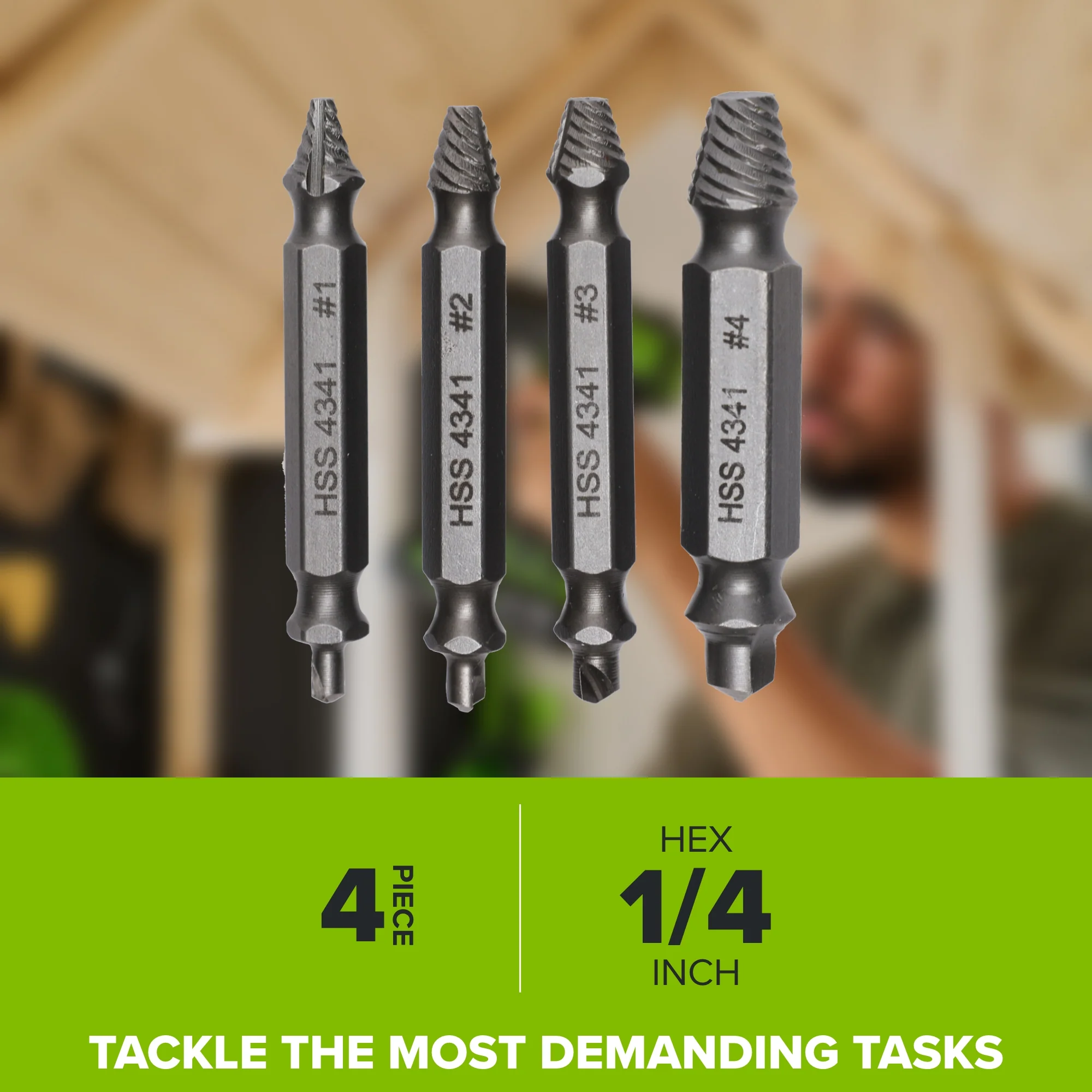 4-Piece Screw Extractor Set, #1-#4 Sizes, for Use with Impact and Drill Drivers - Image 2