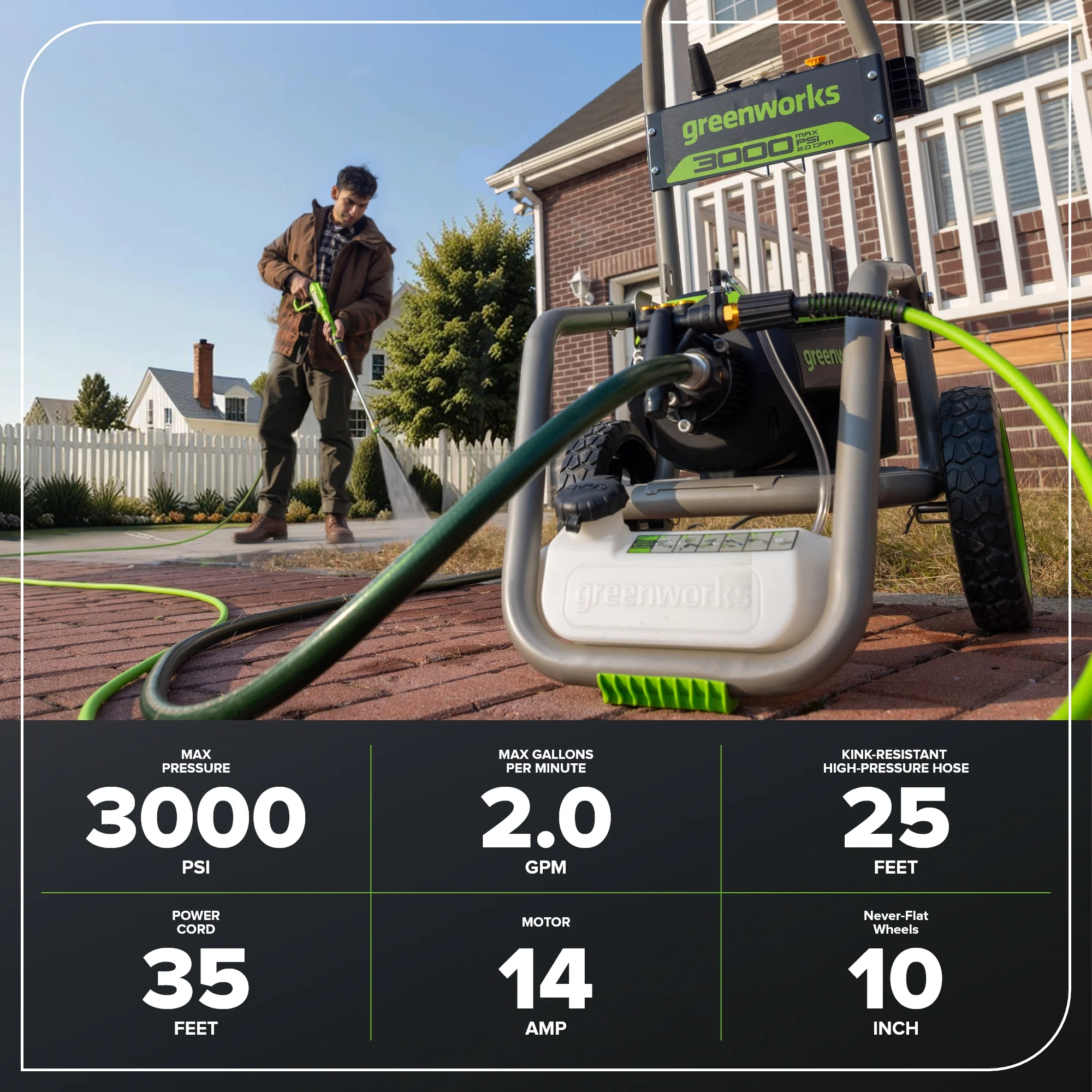 3000 PSI 2.0 GPM Cold Water Electric Pressure Washer (Gen 2) - Image 3
