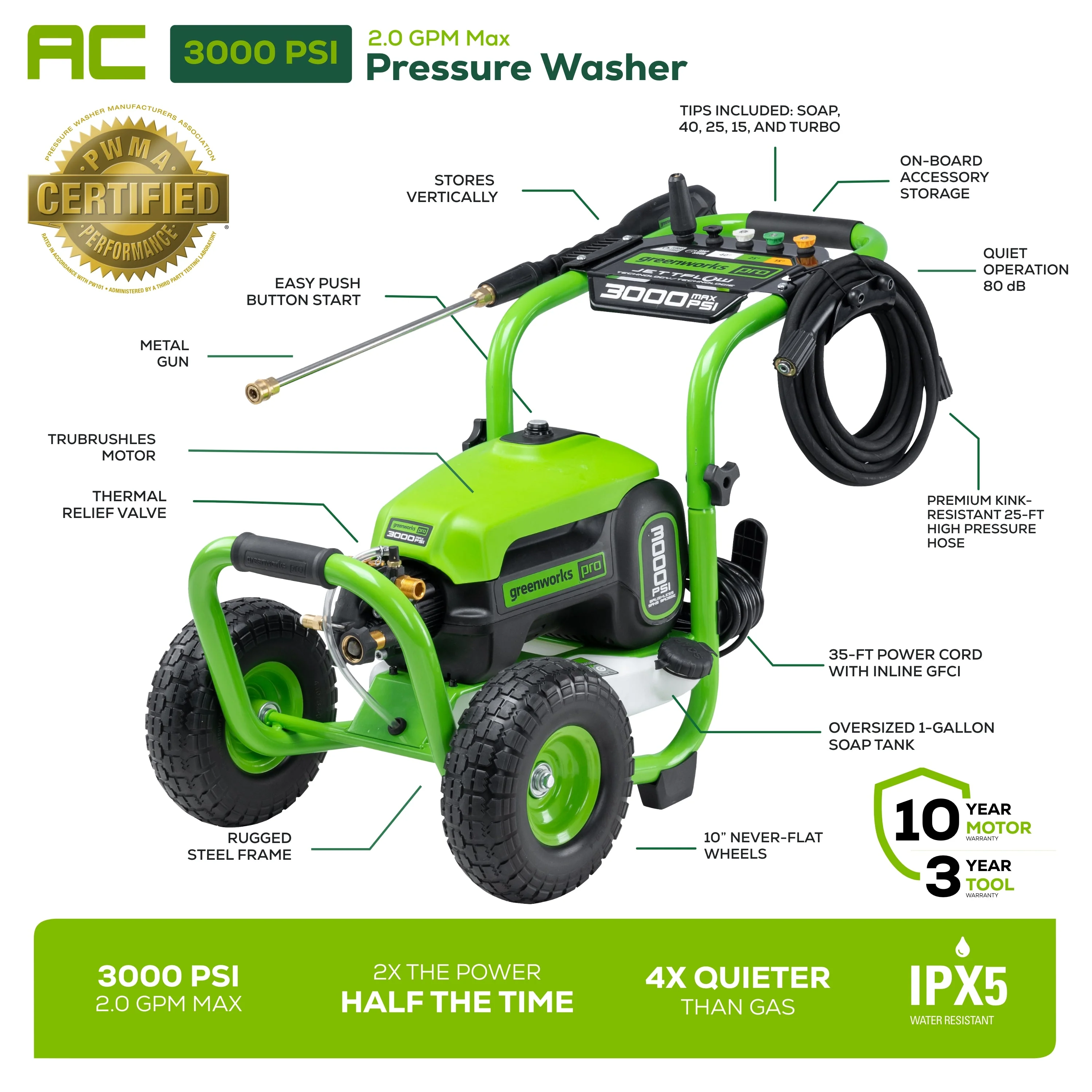 3000 PSI Pressure Washer, 15" Surface Cleaner and Extension Combo Kit - Image 2
