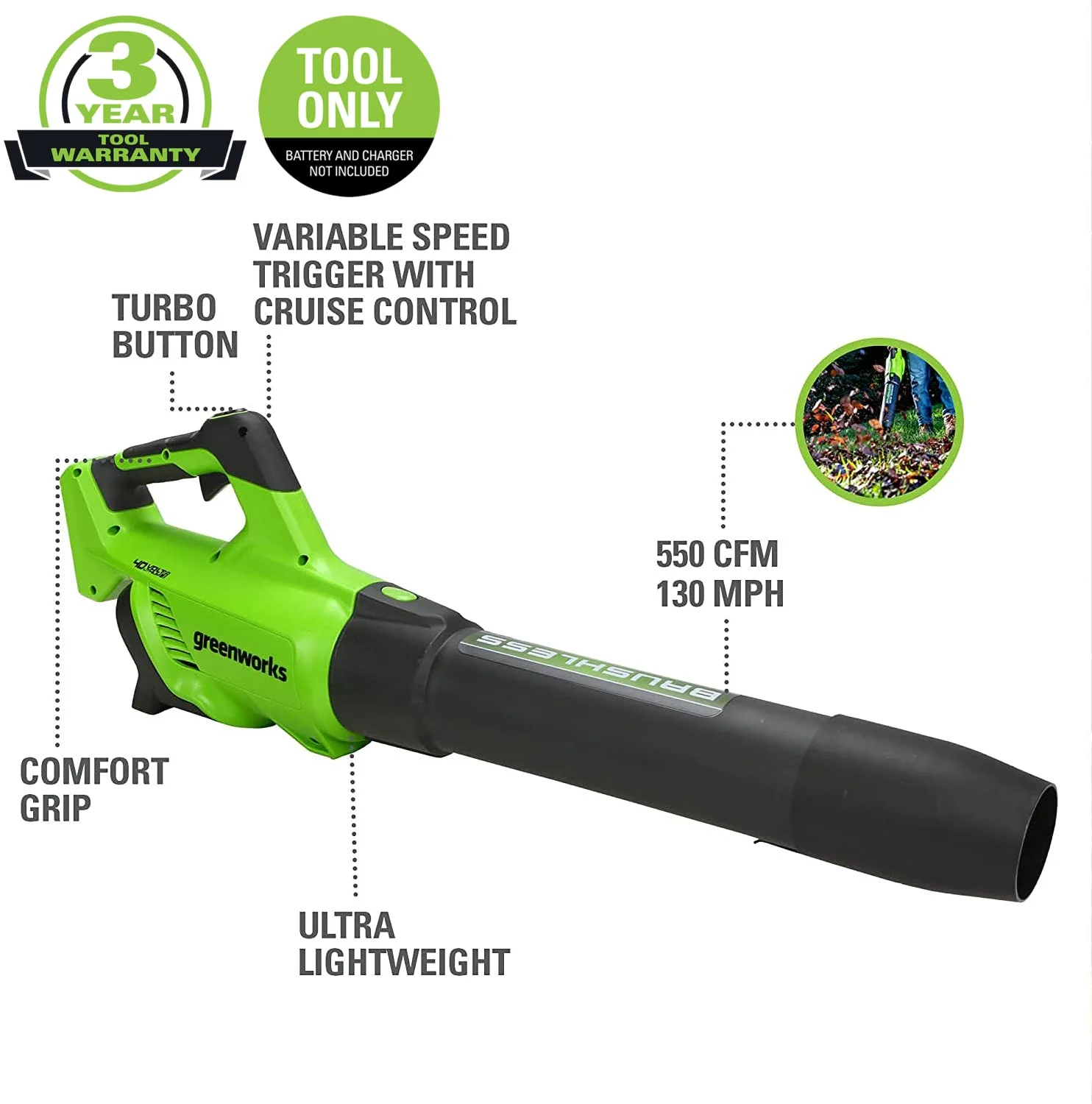 40V 12" Cordless Battery String Trimmer, 550 CFM Blower and 24" Hedge Trimmer Combo Kit: 2.0 Ah Battery and Charger - Image 7