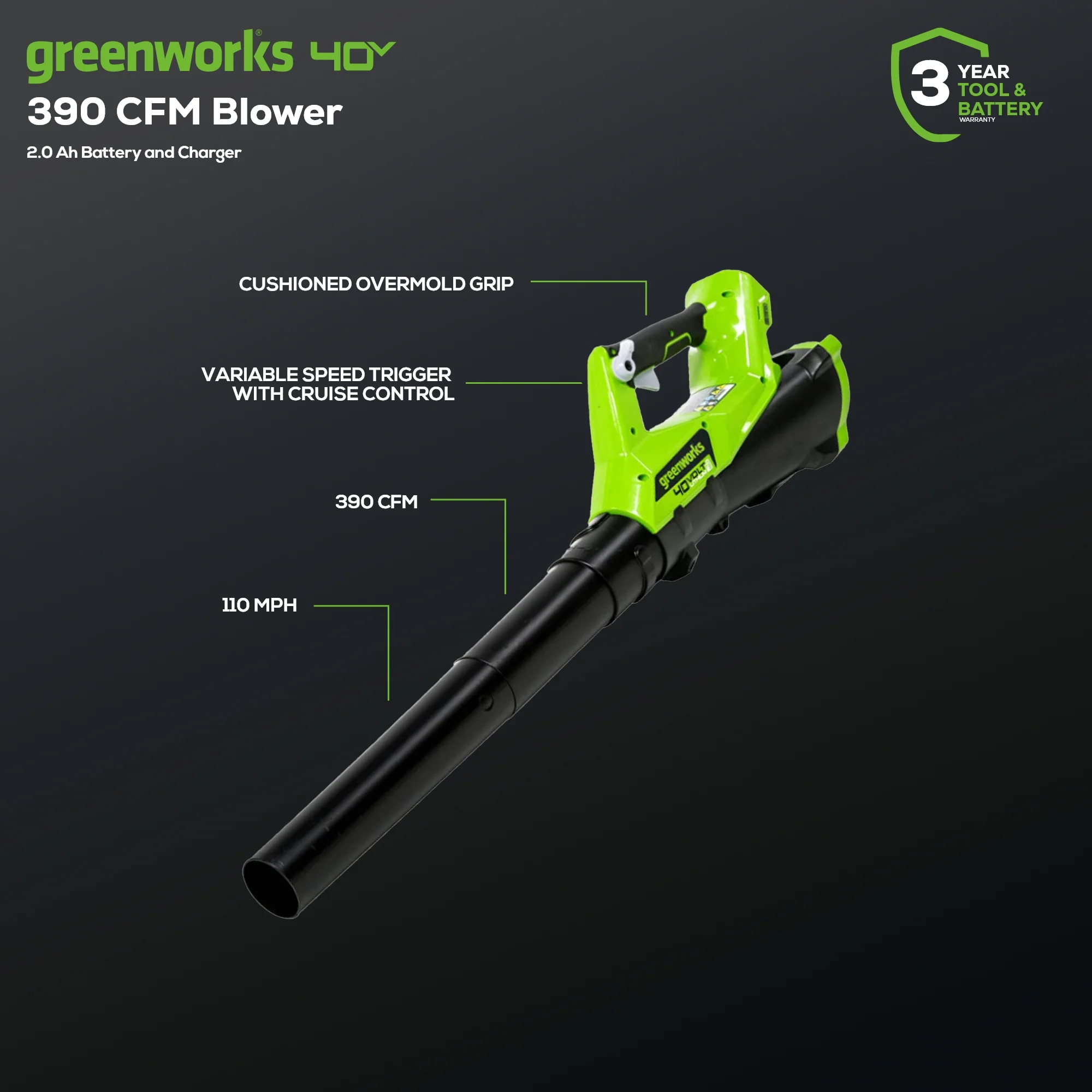 40V 12" Cordless String Trimmer and Leaf Blower Combo Kit w/ 2.0Ah Battery & Charger - Image 3