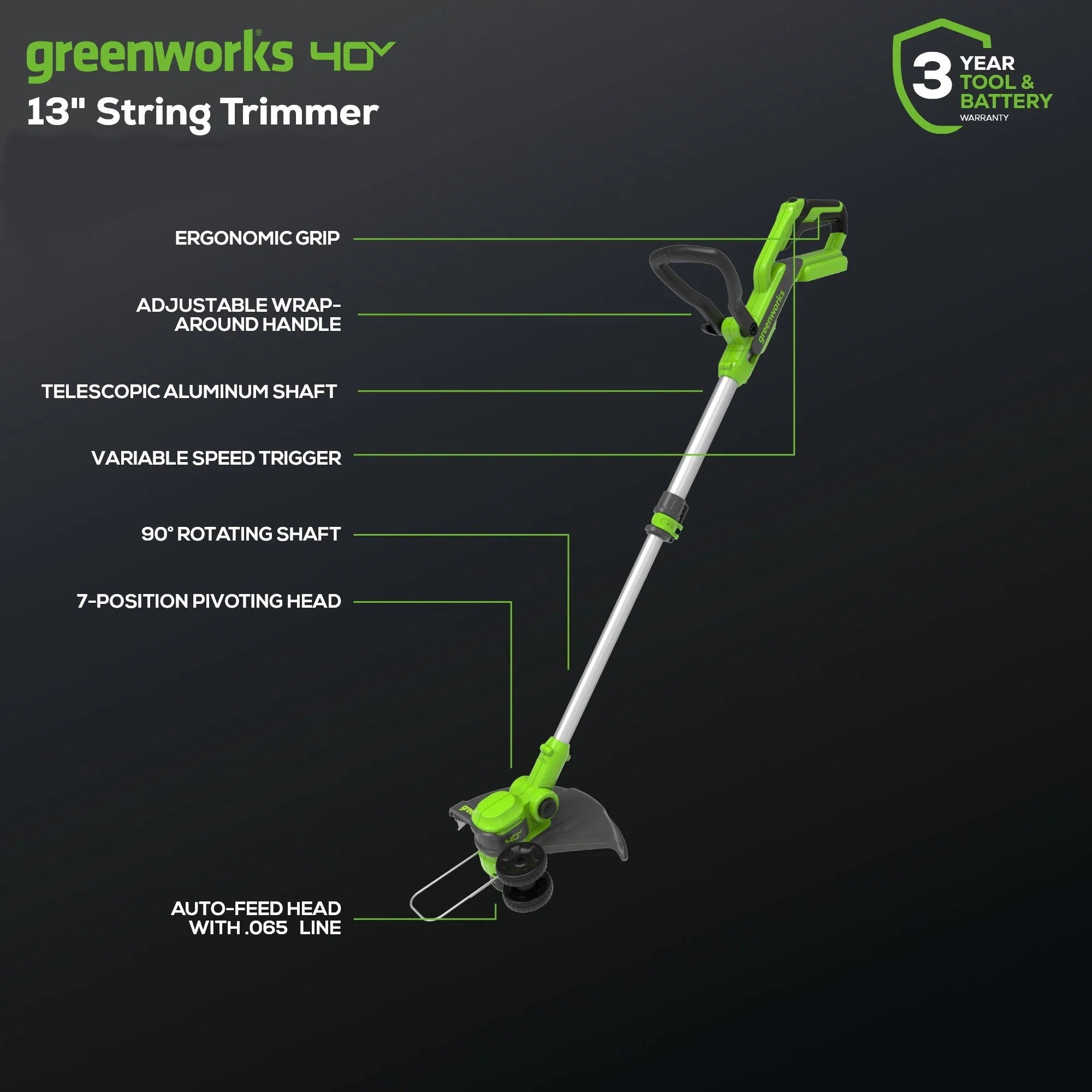 40V 13" Cordless Battery String Trimmer and 350 CFM Leaf Blower Combo Kit: 4.0 Ah Battery and Charger - Image 2