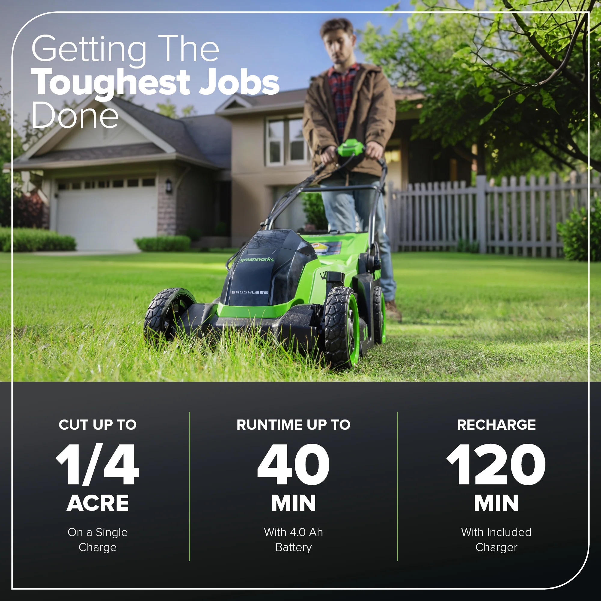 40V 14" Cordless Battery BL Push Lawn Mower: 4.0 Ah Battery and Charger - Image 4