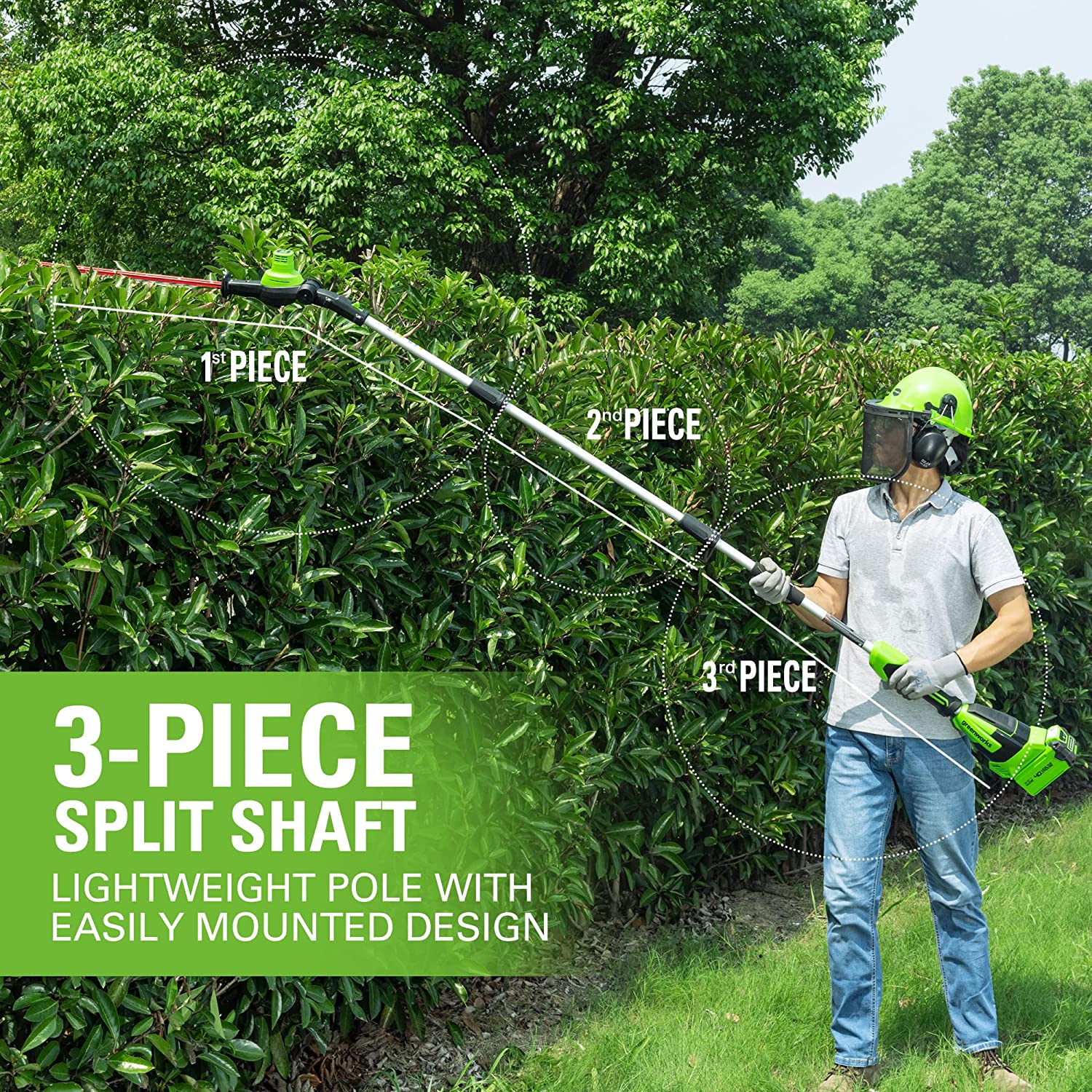 40V 14" Cordless Battery 1.0 kW Chainsaw and 10" Pole Saw and Hedge Trimmer Attachment: (2) 2.5 Ah Battery and (2) Chargers - Image 10