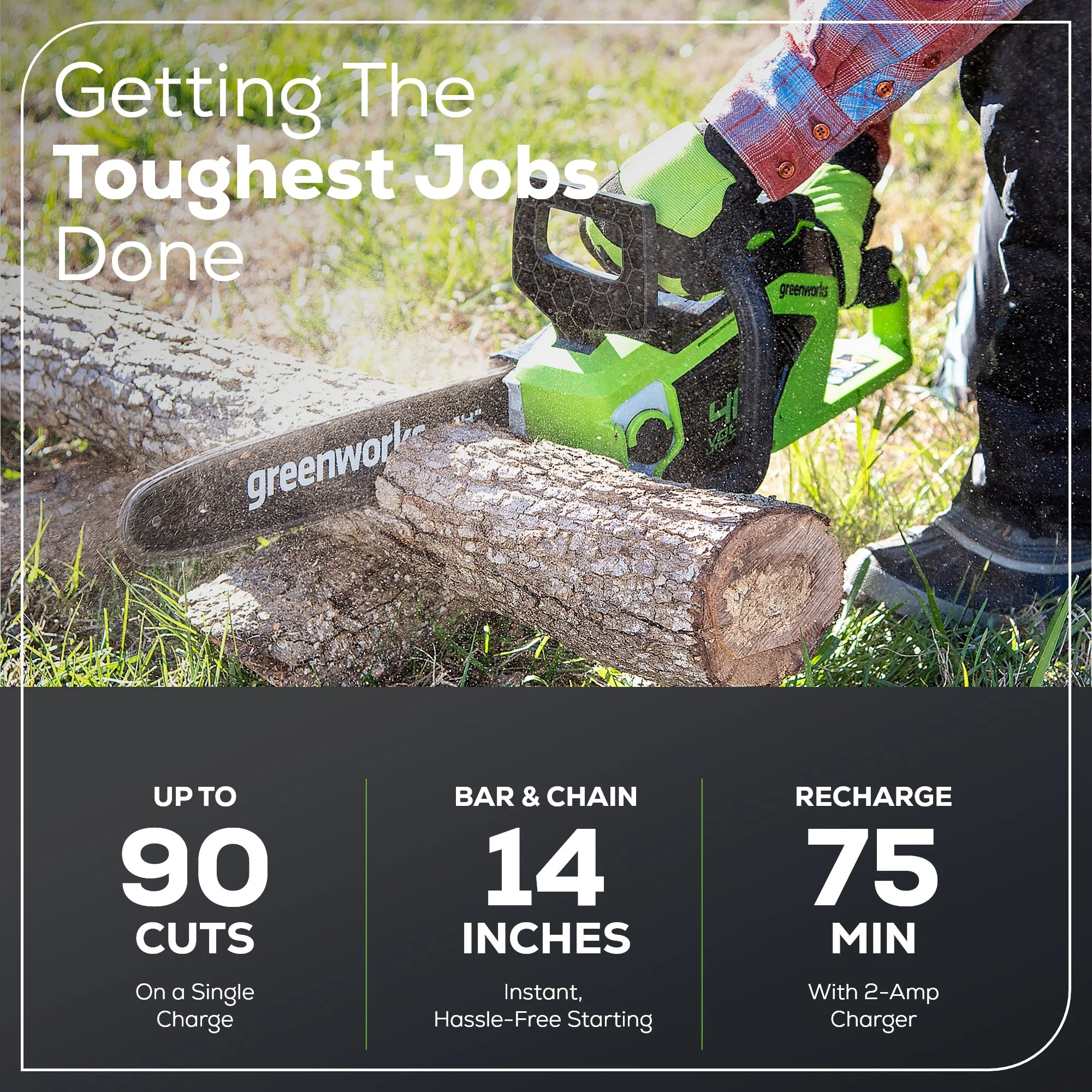 40V 14" Cordless Battery 1.0 kW Chainsaw and 10" Pole Saw and Hedge Trimmer Attachment: (2) 2.5 Ah Battery and (2) Chargers - Image 4