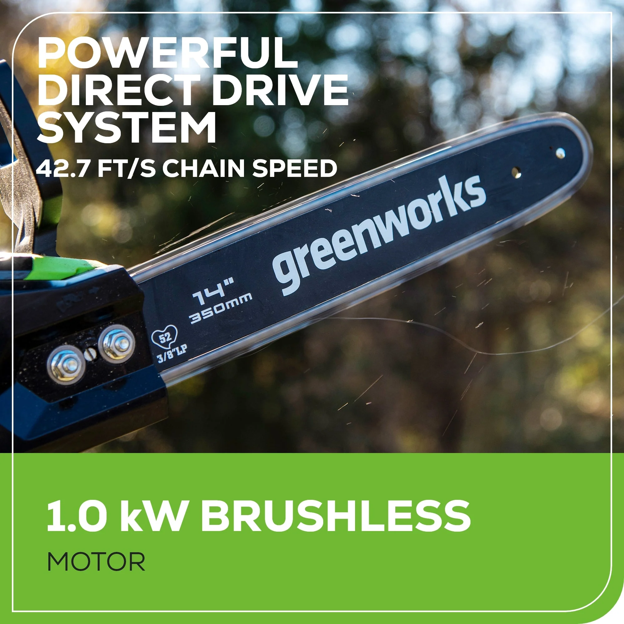 40V 14" Cordless Battery 1.0 kW Chainsaw and 10" Pole Saw and Hedge Trimmer Attachment: (2) 2.5 Ah Battery and (2) Chargers - Image 5