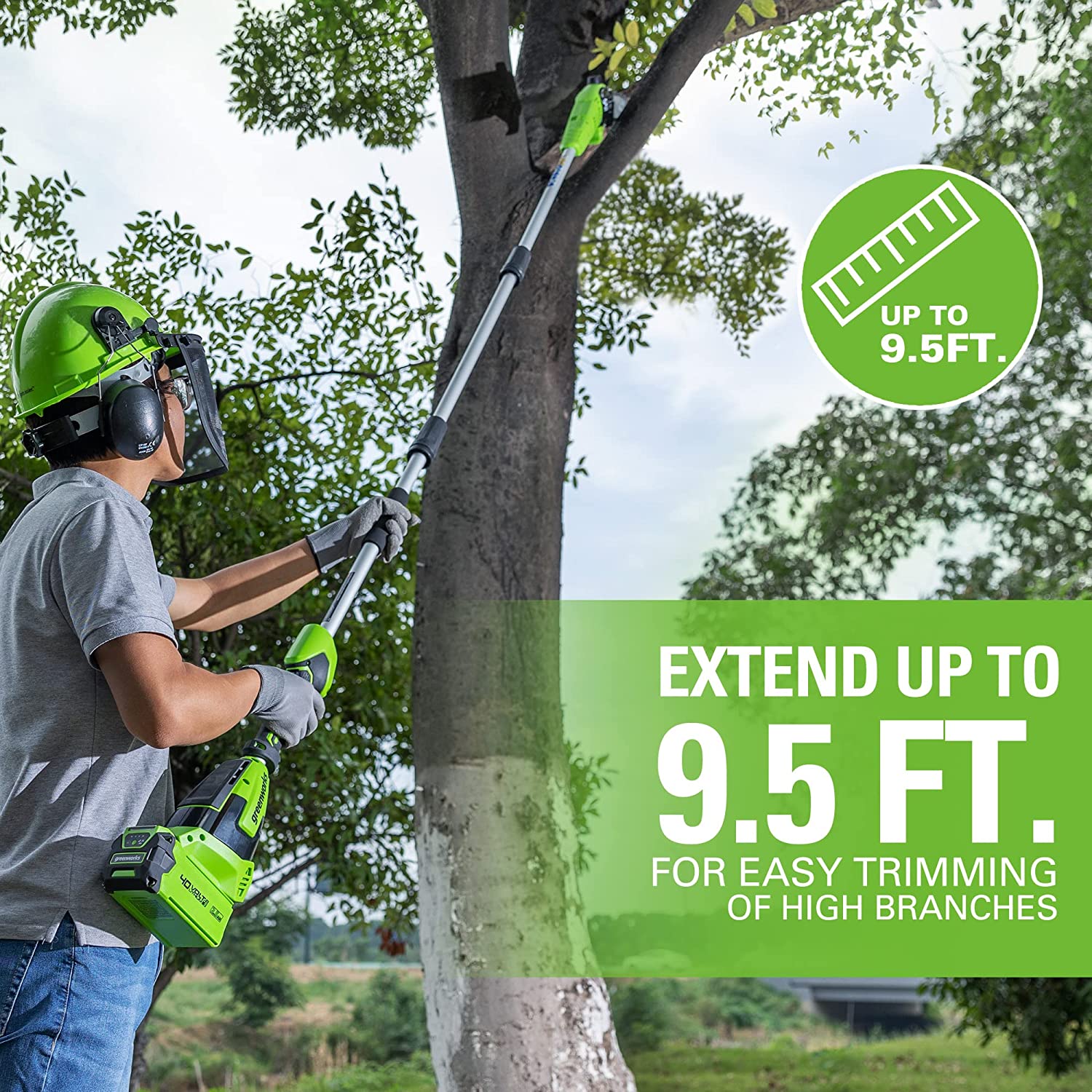 40V 14" Cordless Battery 1.0 kW Chainsaw and 10" Pole Saw and Hedge Trimmer Attachment: (2) 2.5 Ah Battery and (2) Chargers - Image 8