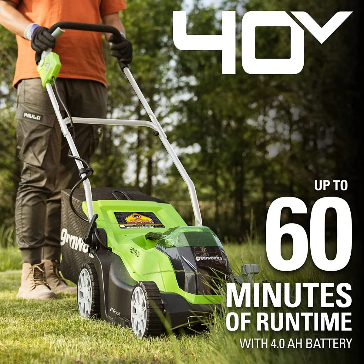 40V 14" Cordless Battery Push Lawn Mower: 4.0 Ah Battery and Charger - Image 5