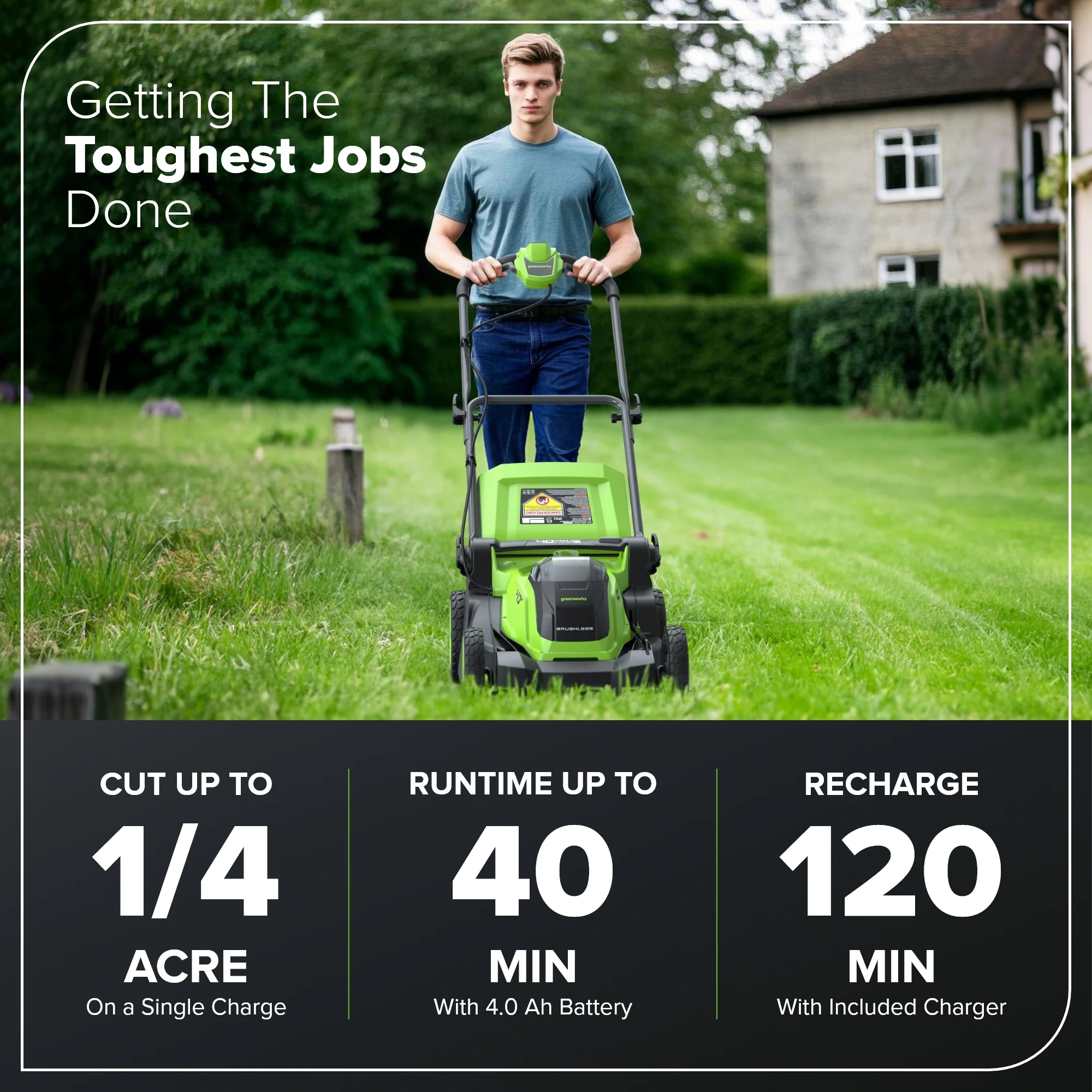 40V 17" Cordless Battery Brushless Push Lawn Mower: 4.0 Ah Battery and Charger - Image 4