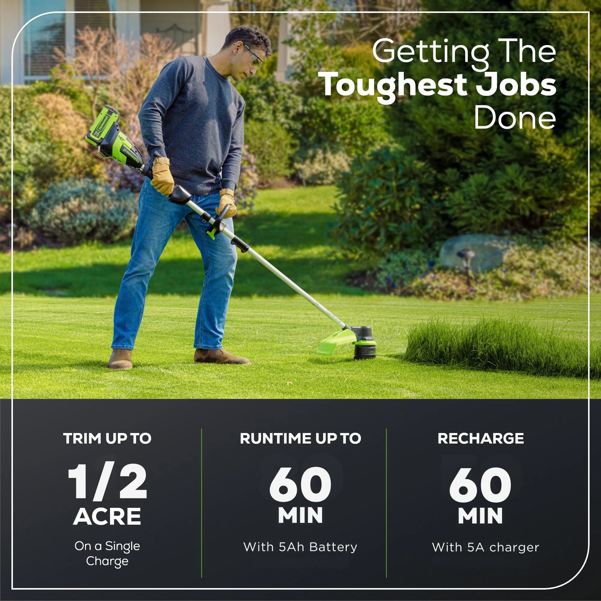 40V 17" Cordless Battery String Trimmer: 5.0 Ah Battery and 5A Charger - Image 3