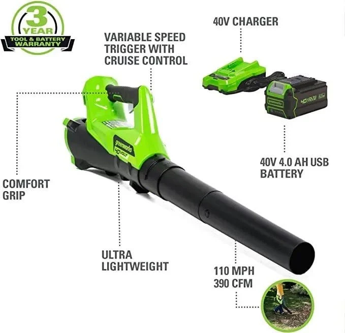 40V 17" Push Mower, 13" String Trimmer & 390 CFM Blower Combo Kit w/ 4.0Ah Battery & Charger - Image 3