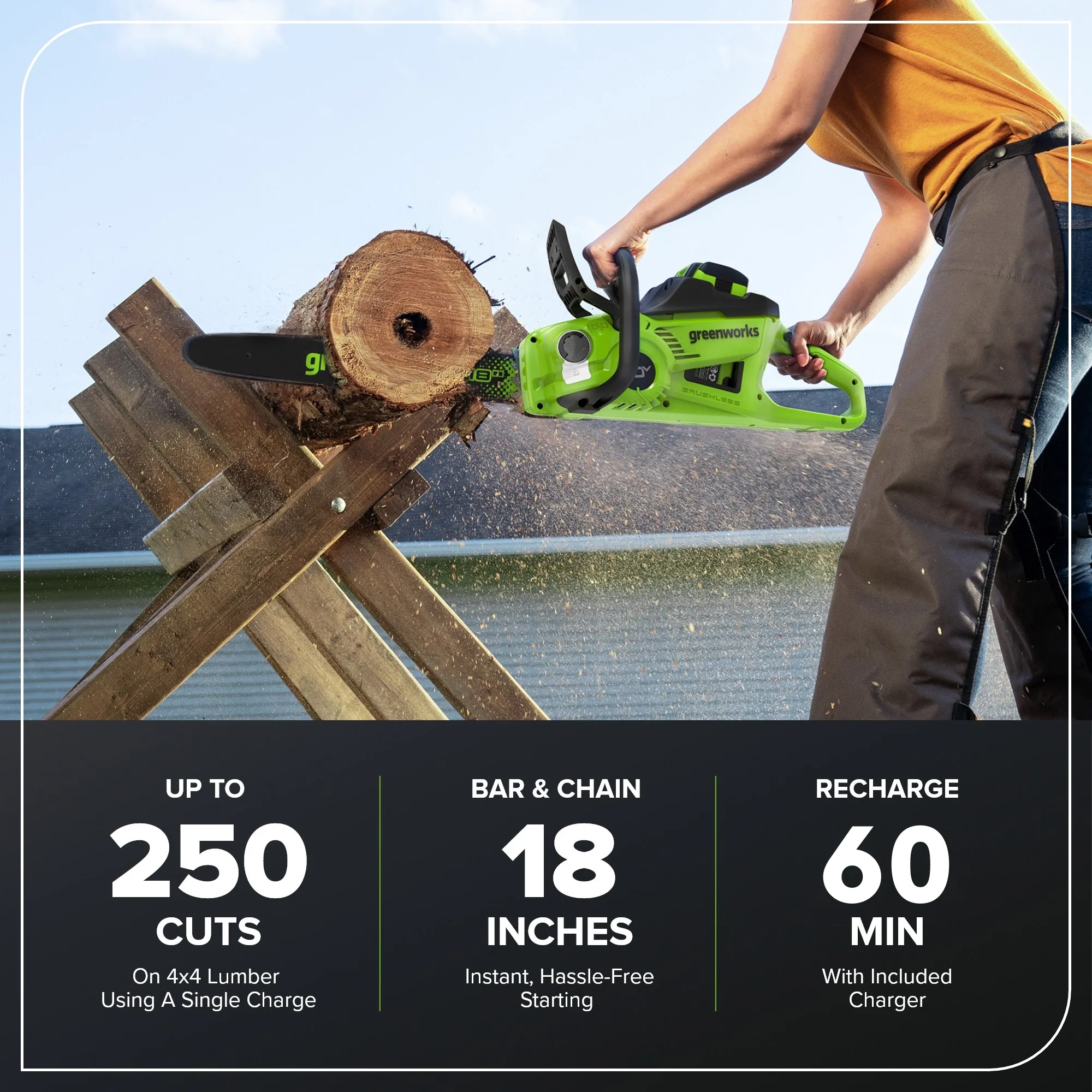 40V 18" Cordless Battery 2.0 kW Chainsaw: 5.0 Ah Battery and 5A Charger - Image 3