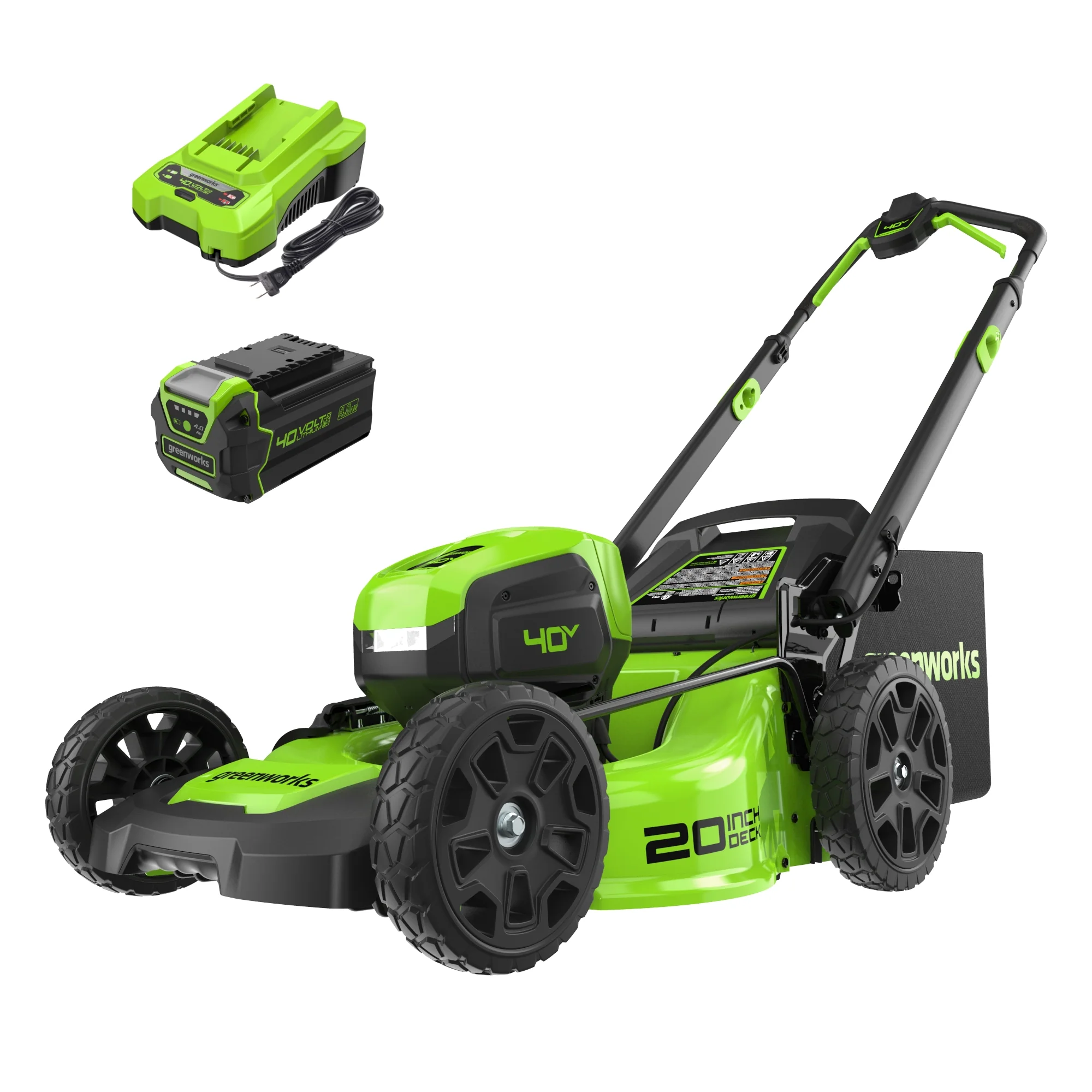 40V 20" Cordless Battery 4-in-1 Push Lawn Mower: 4.0 Ah Battery and 2A Charger