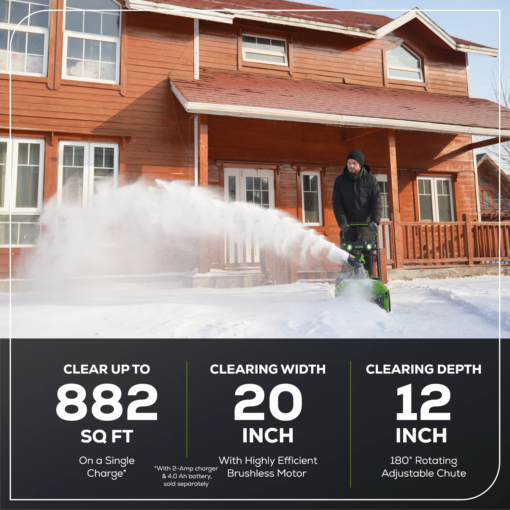 40V 20" Cordless Battery Single-Stage Snow Blower (Tool Only) - Image 3