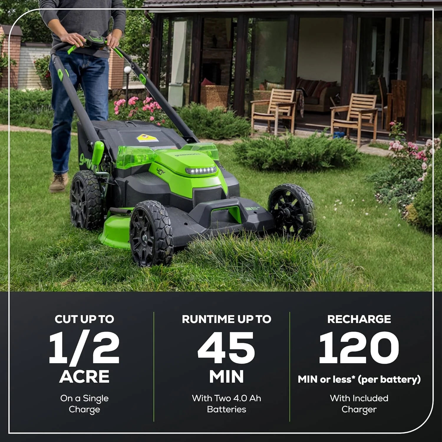 40V 25" Cordless Battery Brushless Dual Blade Self-Propelled Lawn Mower: (2) 4.0 Ah Batteries and Dual-Port Charger - Image 4