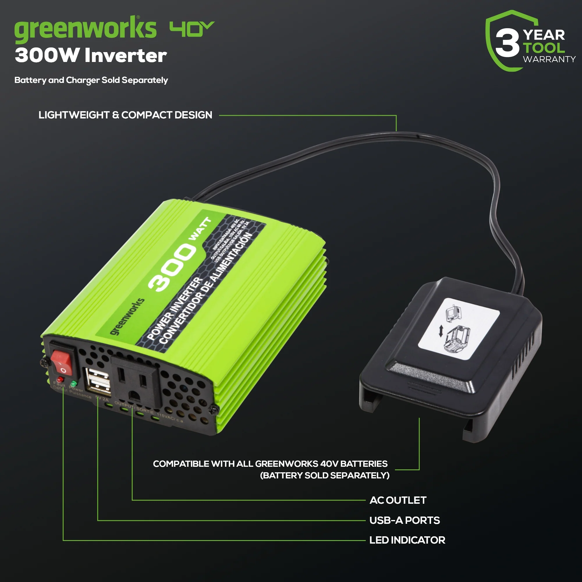 40V 300 Watt Power Inverter (Tool Only) - Image 2