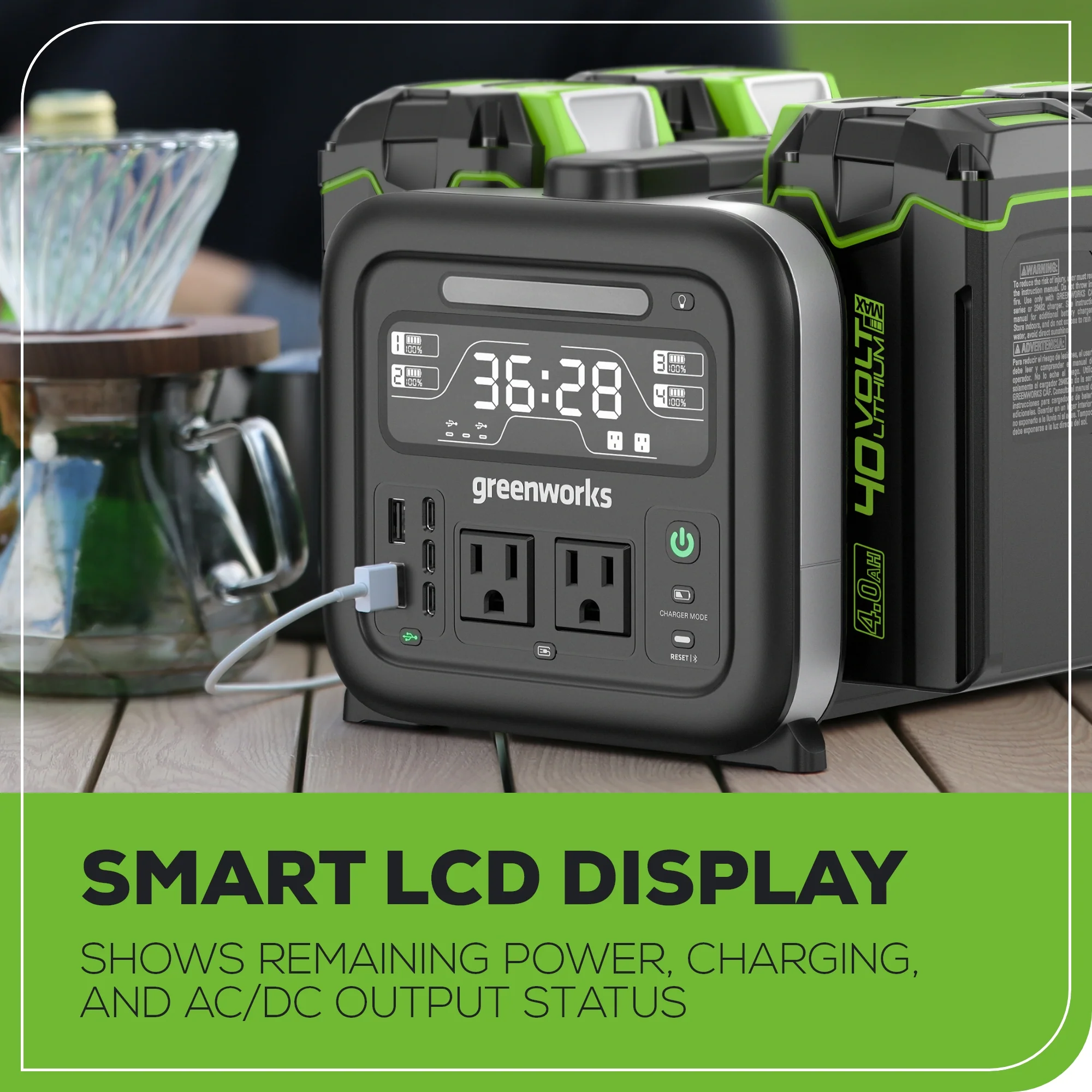 40V 500W 4-Slot Inverter Portable Power Station, (4) 4.0 Ah Batteries and Built-In Charger - Image 7