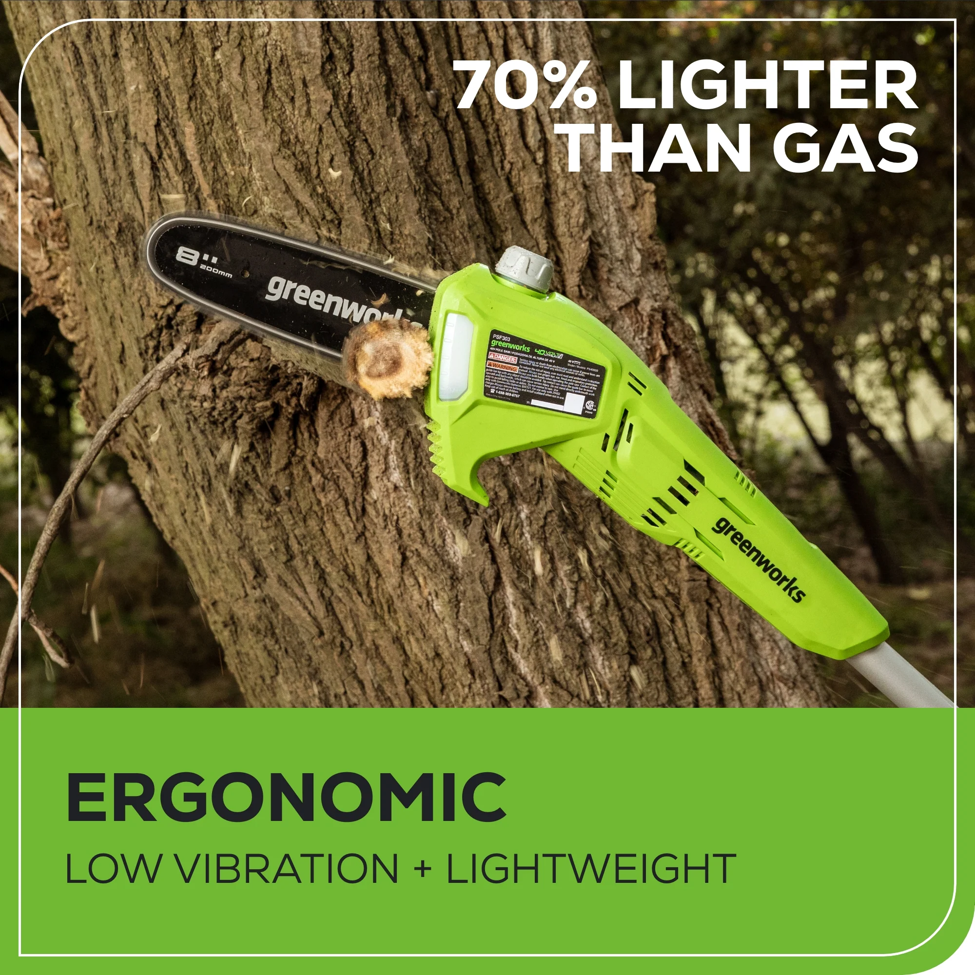 40V 8" Cordless Battery Pole Saw: 2.0 Ah Battery and Charger - Image 5
