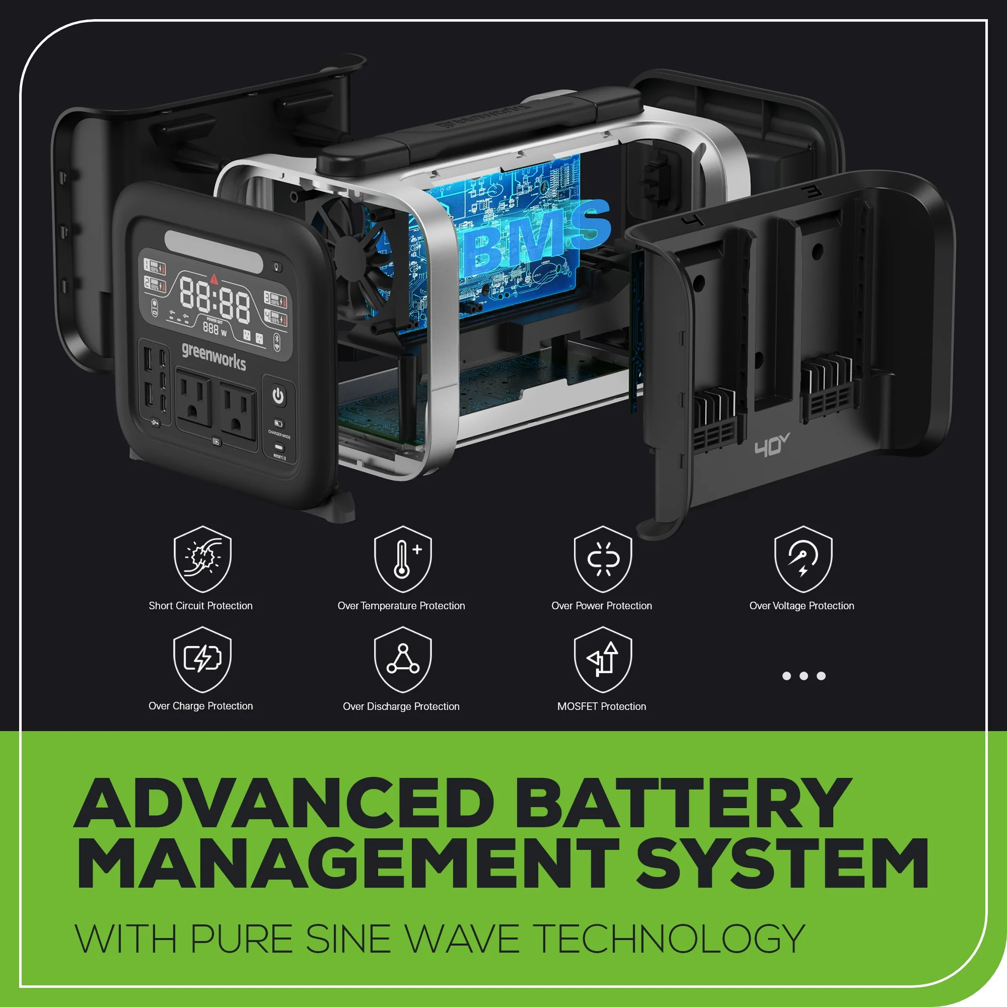 40V 500W 4-Slot Inverter Portable Power Station (Tool Only) - Image 10