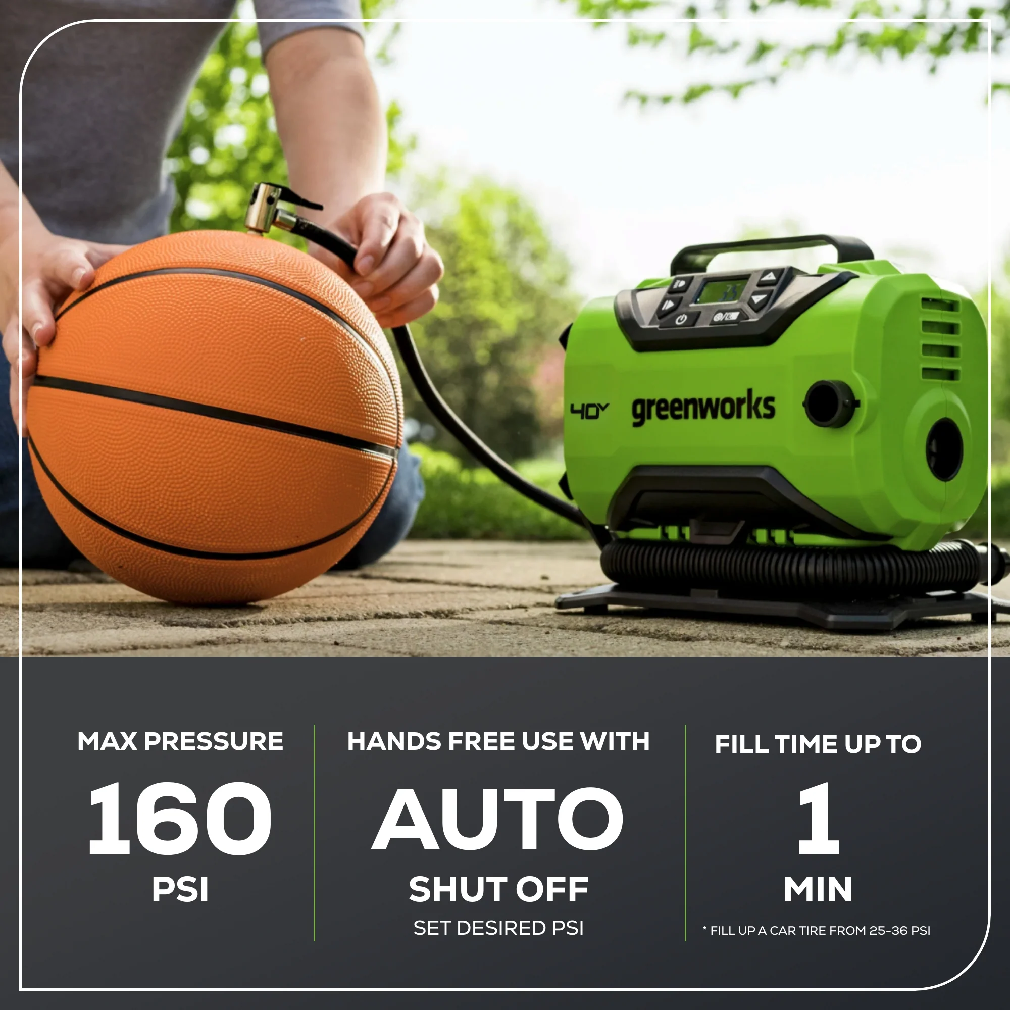 40V Cordless Battery Inflator: 2.0 Ah Battery and Charger - Image 3