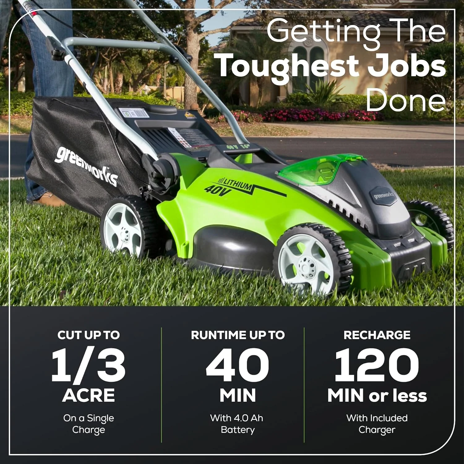 40V 16" Cordless Battery Push Lawn Mower w/ 4.0Ah Battery & Charger - Image 4