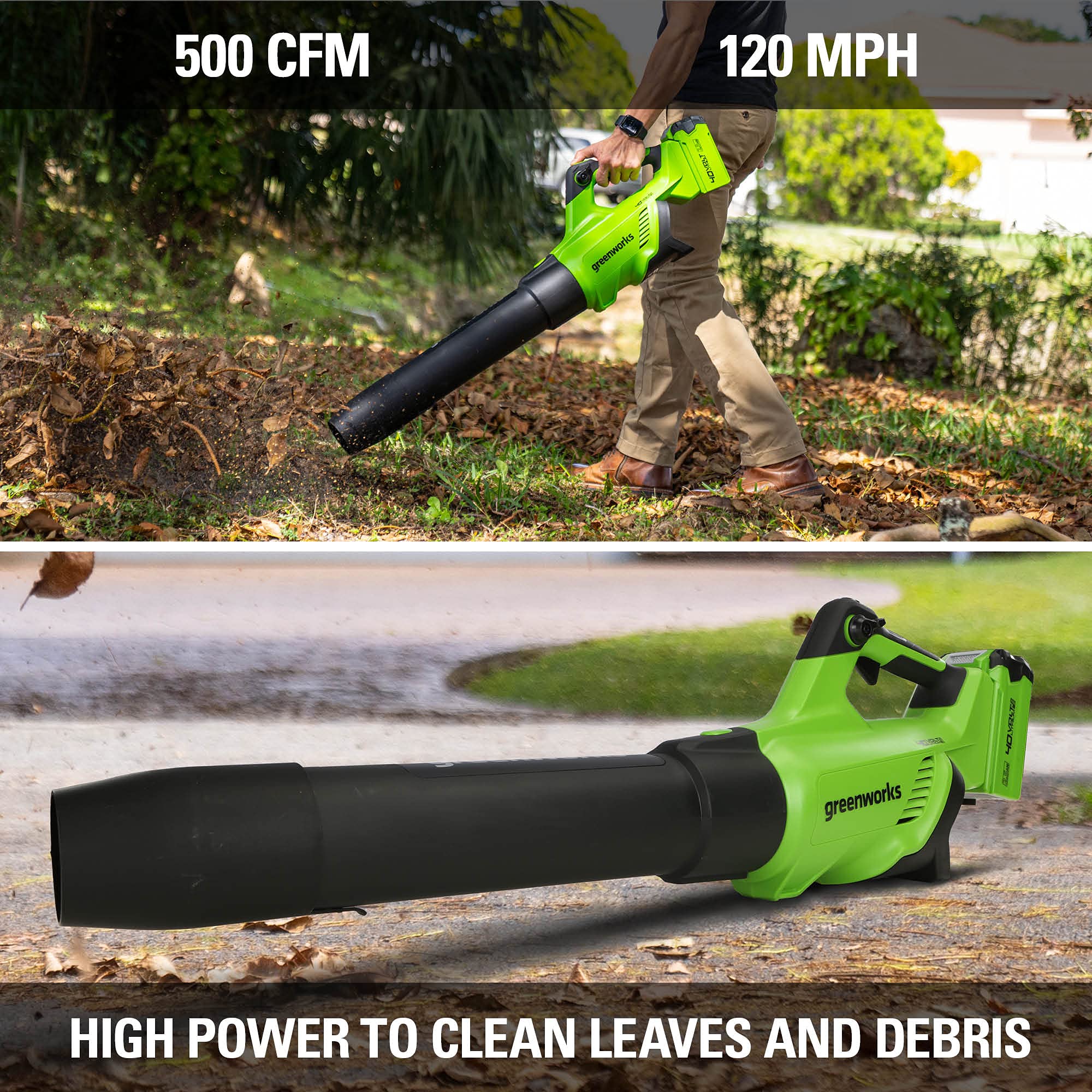 40V 500 CFM Cordless Battery Leaf Blower: 2.5 Ah Battery and Charger - Image 10